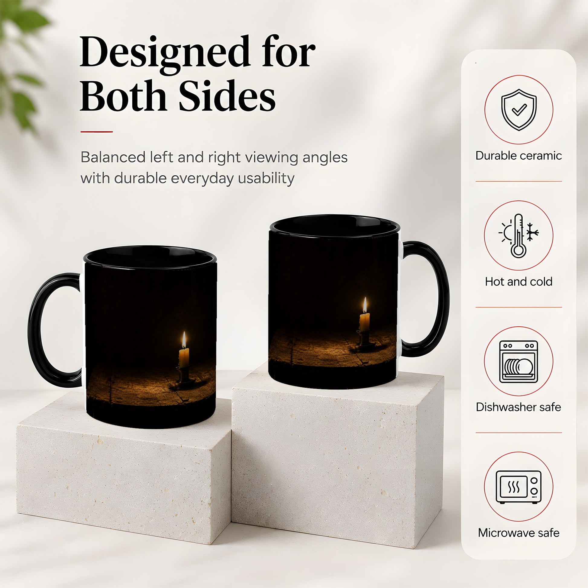 #pl[11oz|Black] Candlelight Ceramic Mug, Dark Cozy Night Still Life Art