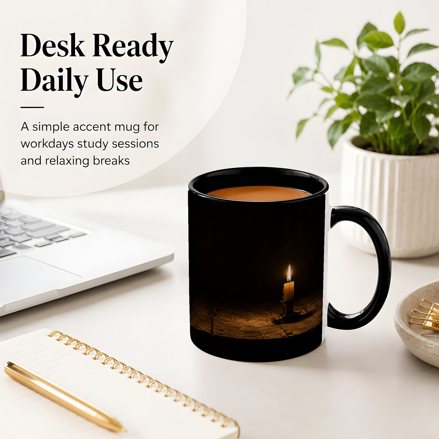 #pl[11oz|Black] Candlelight Ceramic Mug, Dark Cozy Night Still Life Art