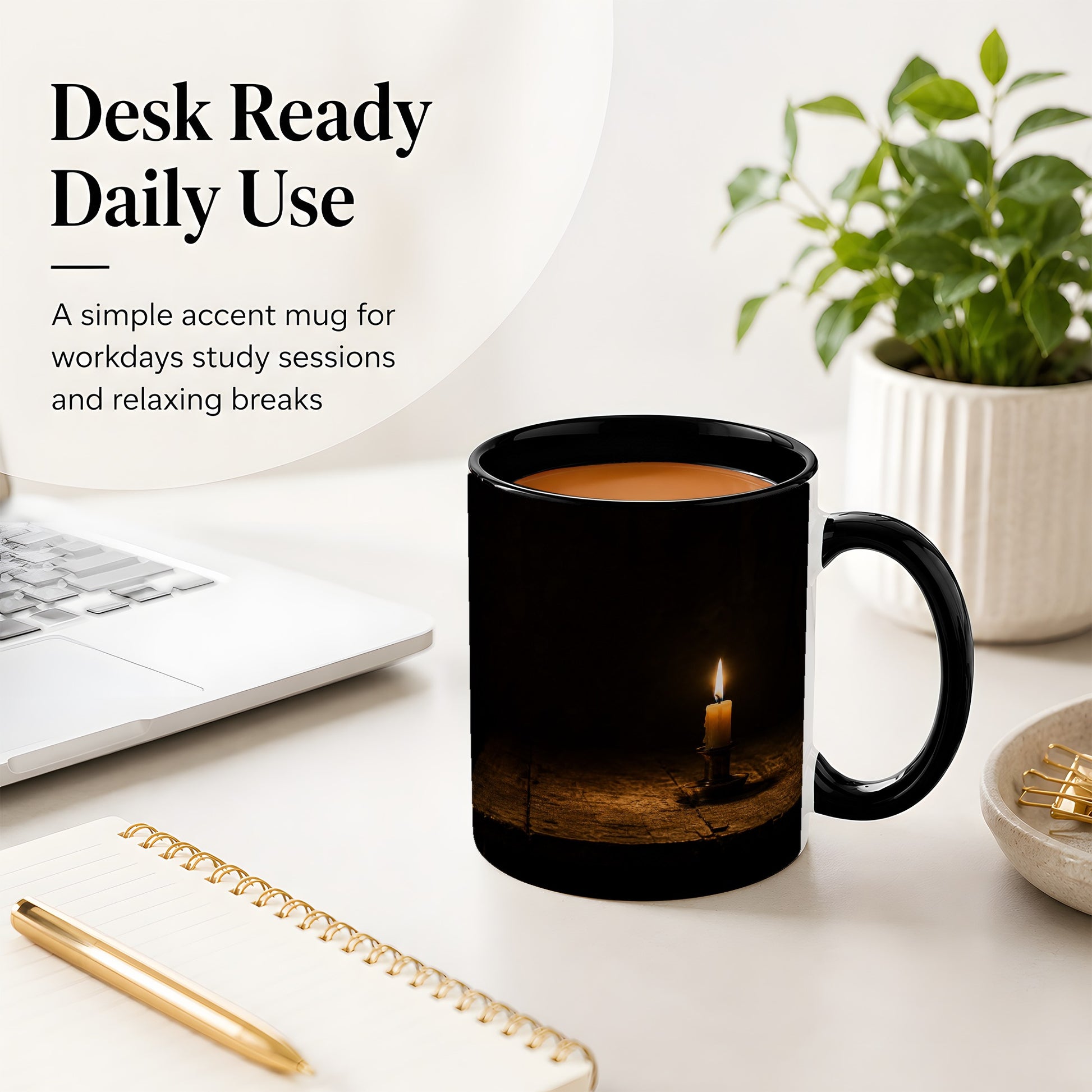 #pl[11oz|Black] Candlelight Ceramic Mug, Dark Cozy Night Still Life Art