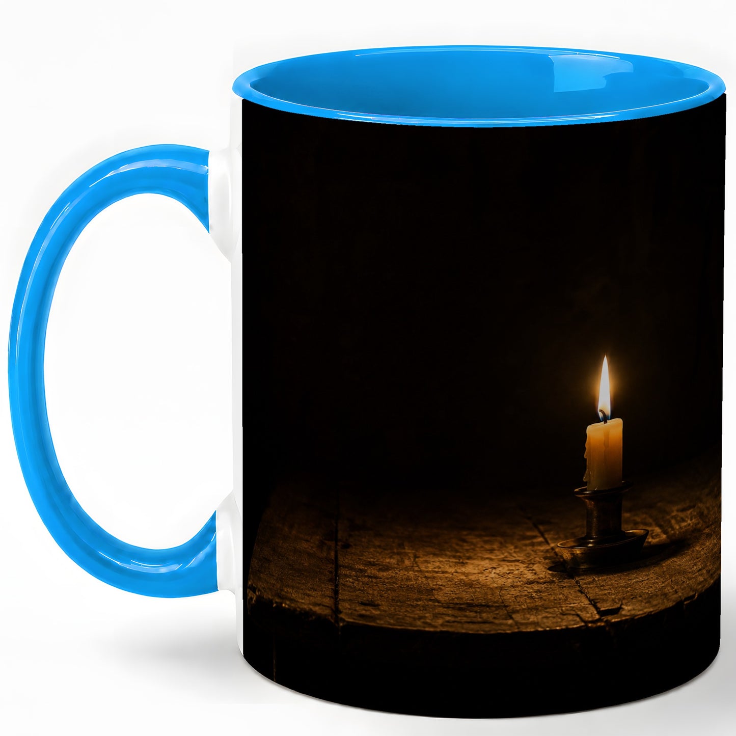 #pl[11oz|Blue] Candlelight Ceramic Mug, Dark Cozy Night Still Life Art