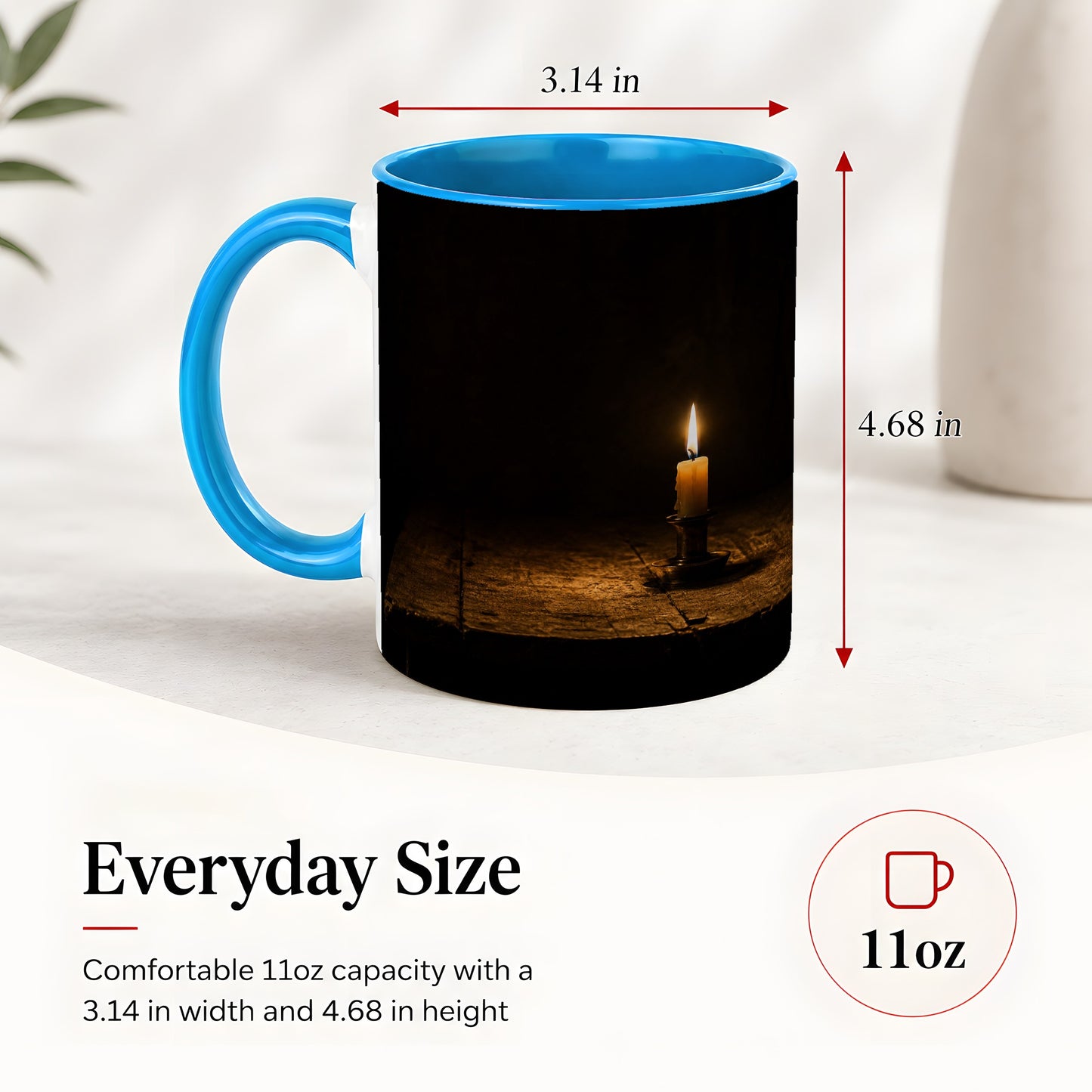 #pl[11oz|Blue] Candlelight Ceramic Mug, Dark Cozy Night Still Life Art