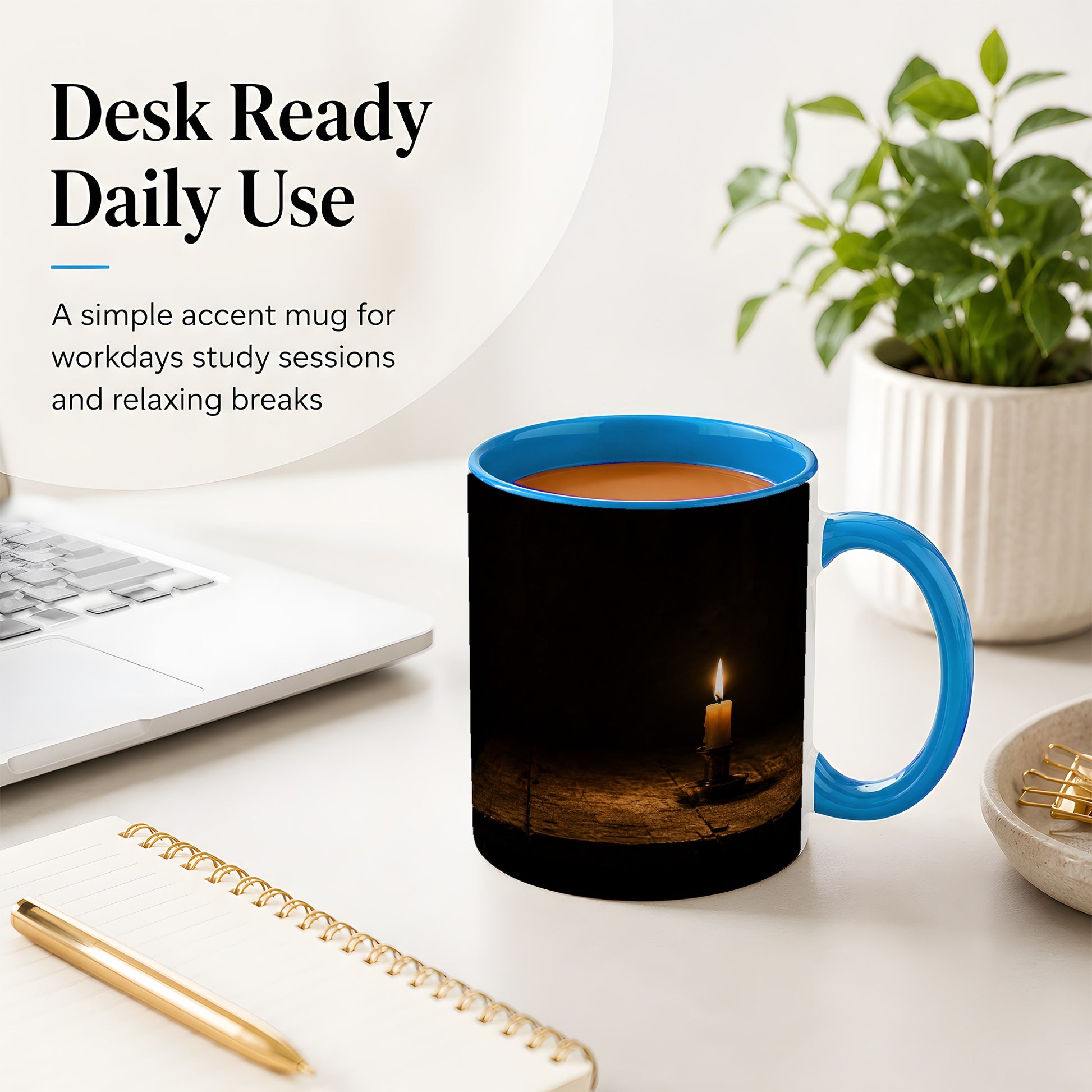 #pl[11oz|Blue] Candlelight Ceramic Mug, Dark Cozy Night Still Life Art