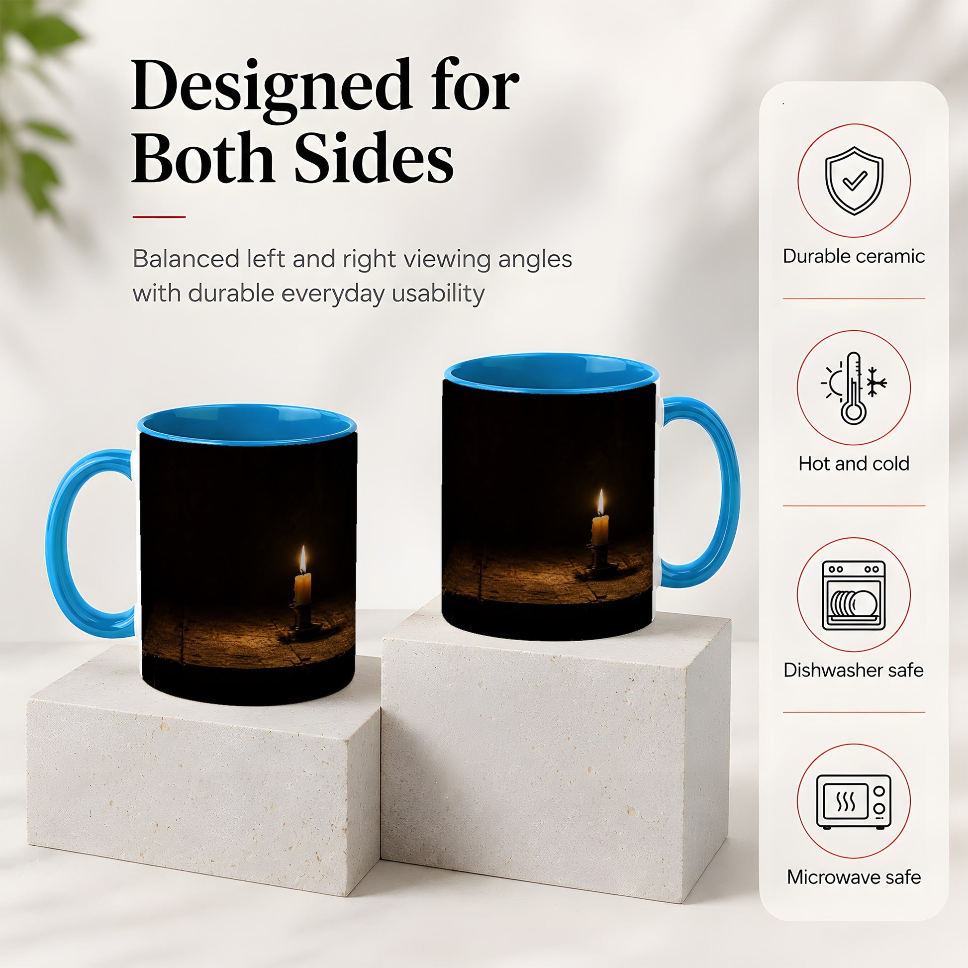 #pl[11oz|Blue] Candlelight Ceramic Mug, Dark Cozy Night Still Life Art