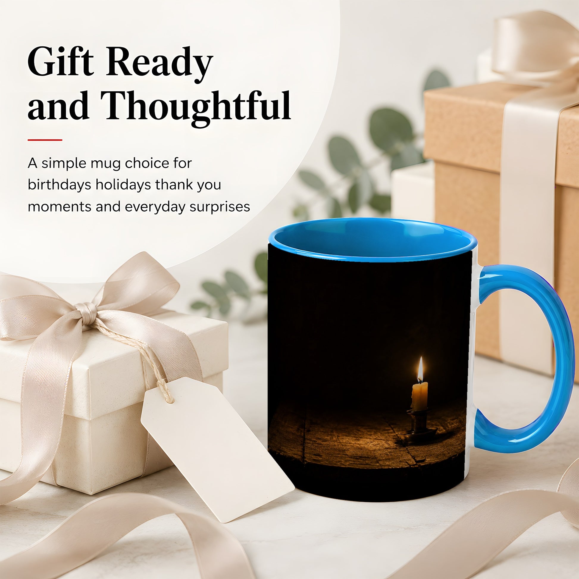 #pl[11oz|Blue] Candlelight Ceramic Mug, Dark Cozy Night Still Life Art