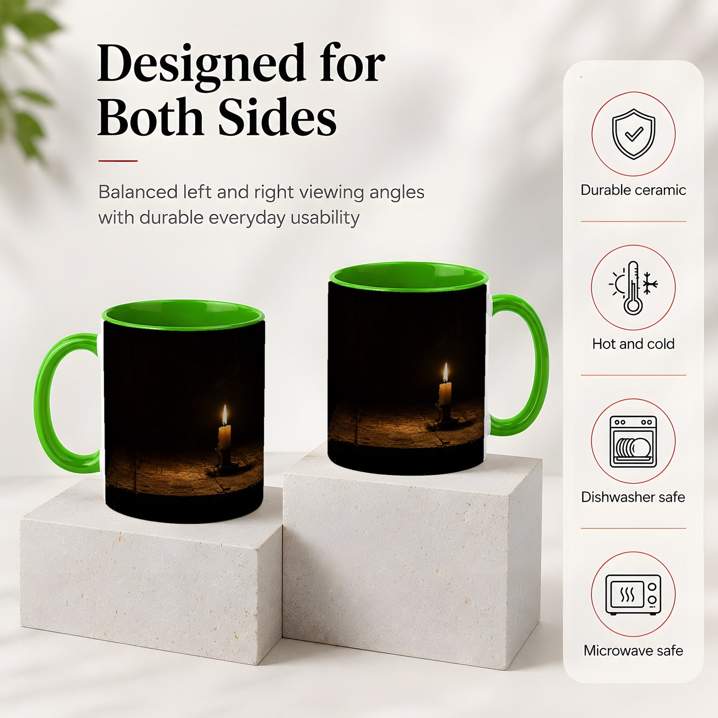 #pl[11oz|Green] Candlelight Ceramic Mug, Dark Cozy Night Still Life Art