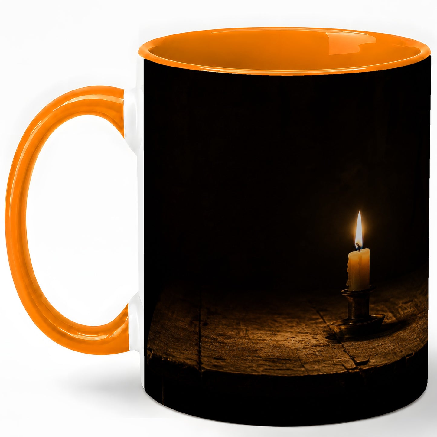 #pl[11oz|Orange] Candlelight Ceramic Mug, Dark Cozy Night Still Life Art