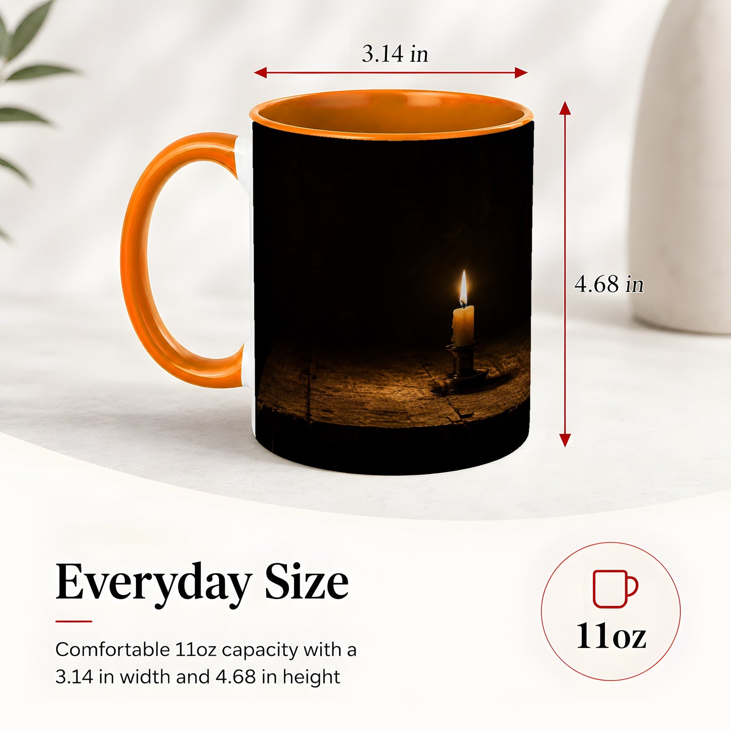 #pl[11oz|Orange] Candlelight Ceramic Mug, Dark Cozy Night Still Life Art