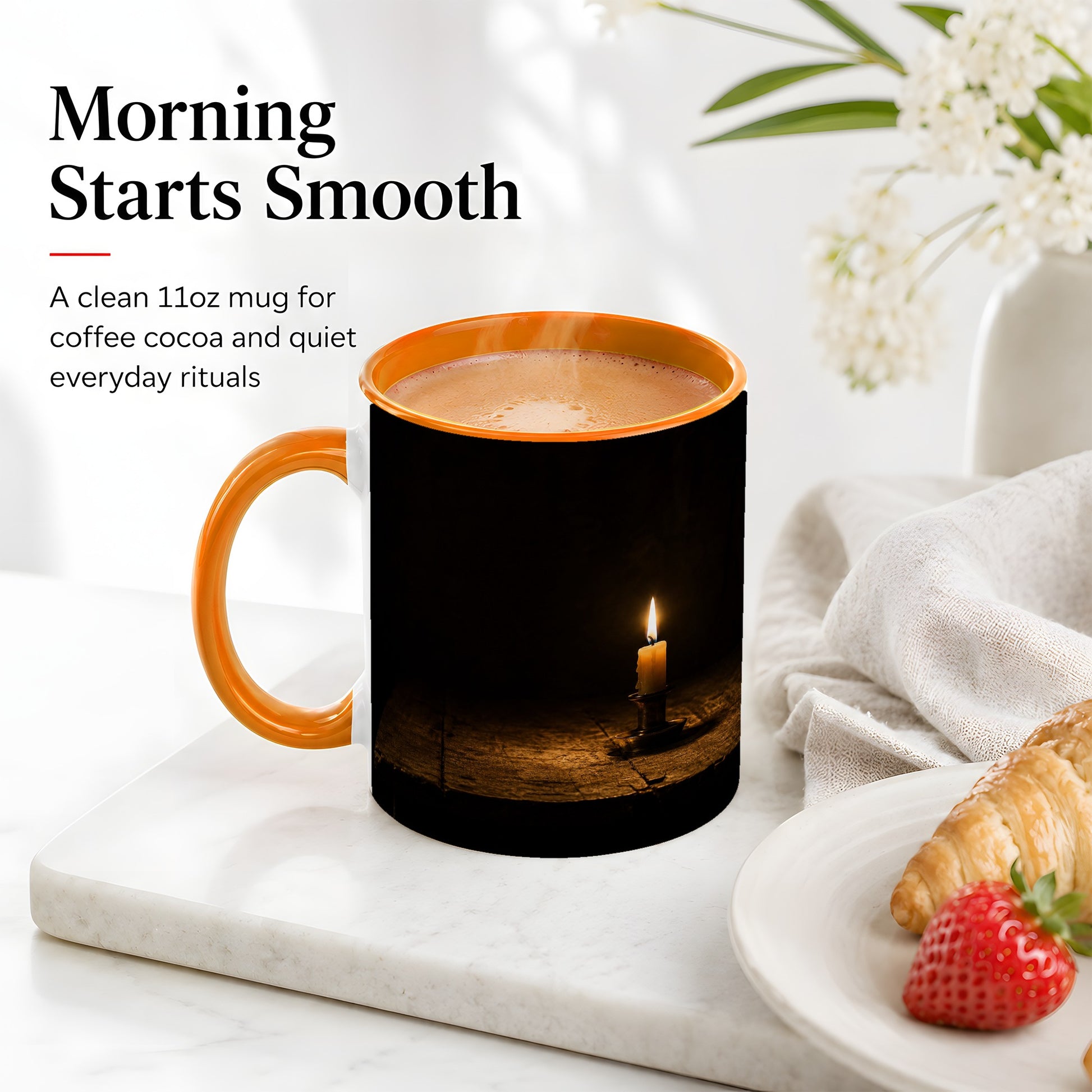 #pl[11oz|Orange] Candlelight Ceramic Mug, Dark Cozy Night Still Life Art