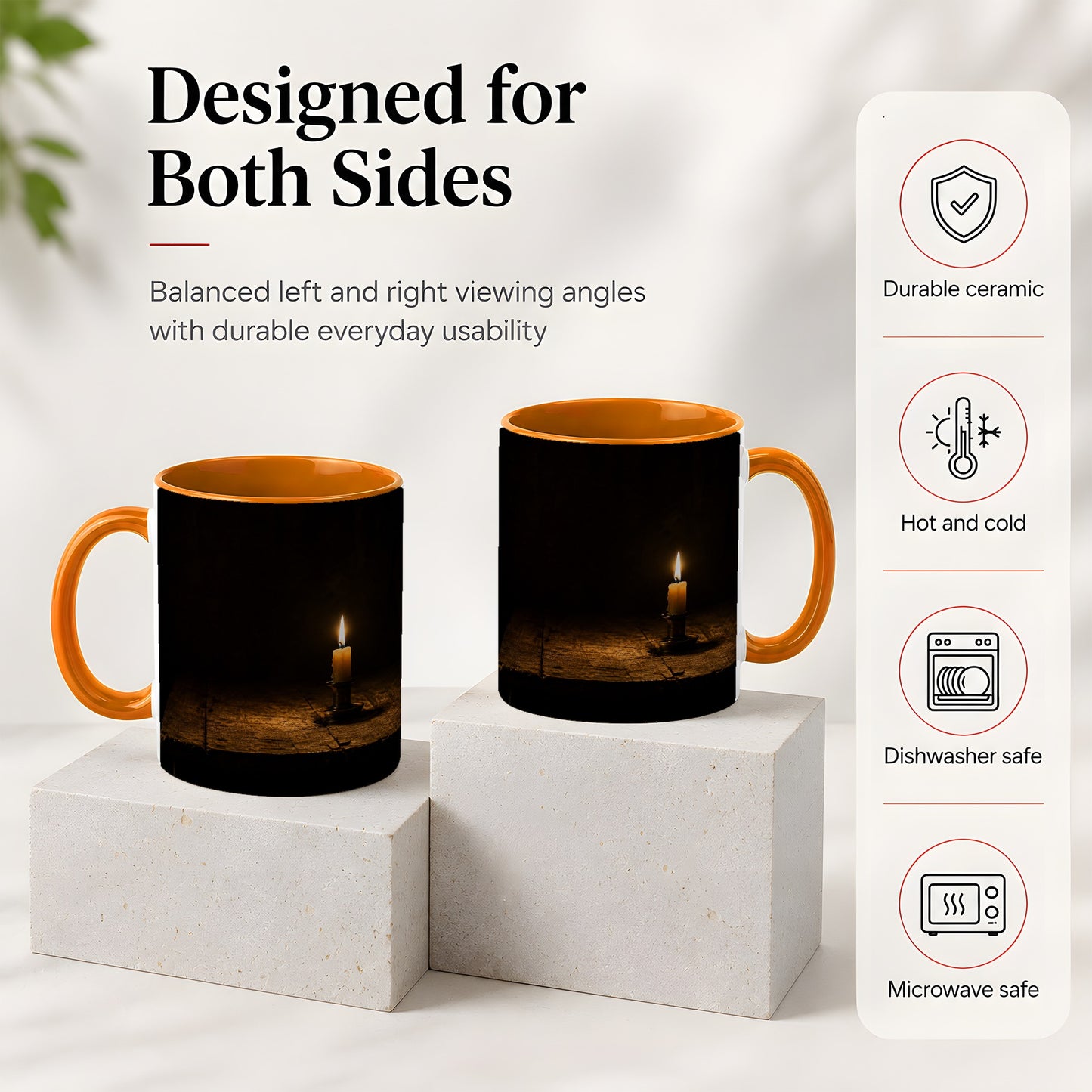 #pl[11oz|Orange] Candlelight Ceramic Mug, Dark Cozy Night Still Life Art