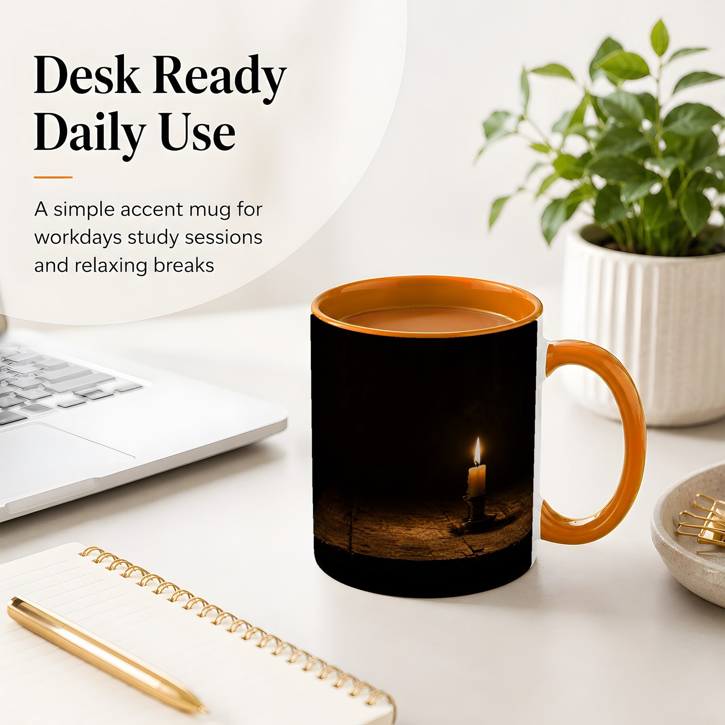 #pl[11oz|Orange] Candlelight Ceramic Mug, Dark Cozy Night Still Life Art