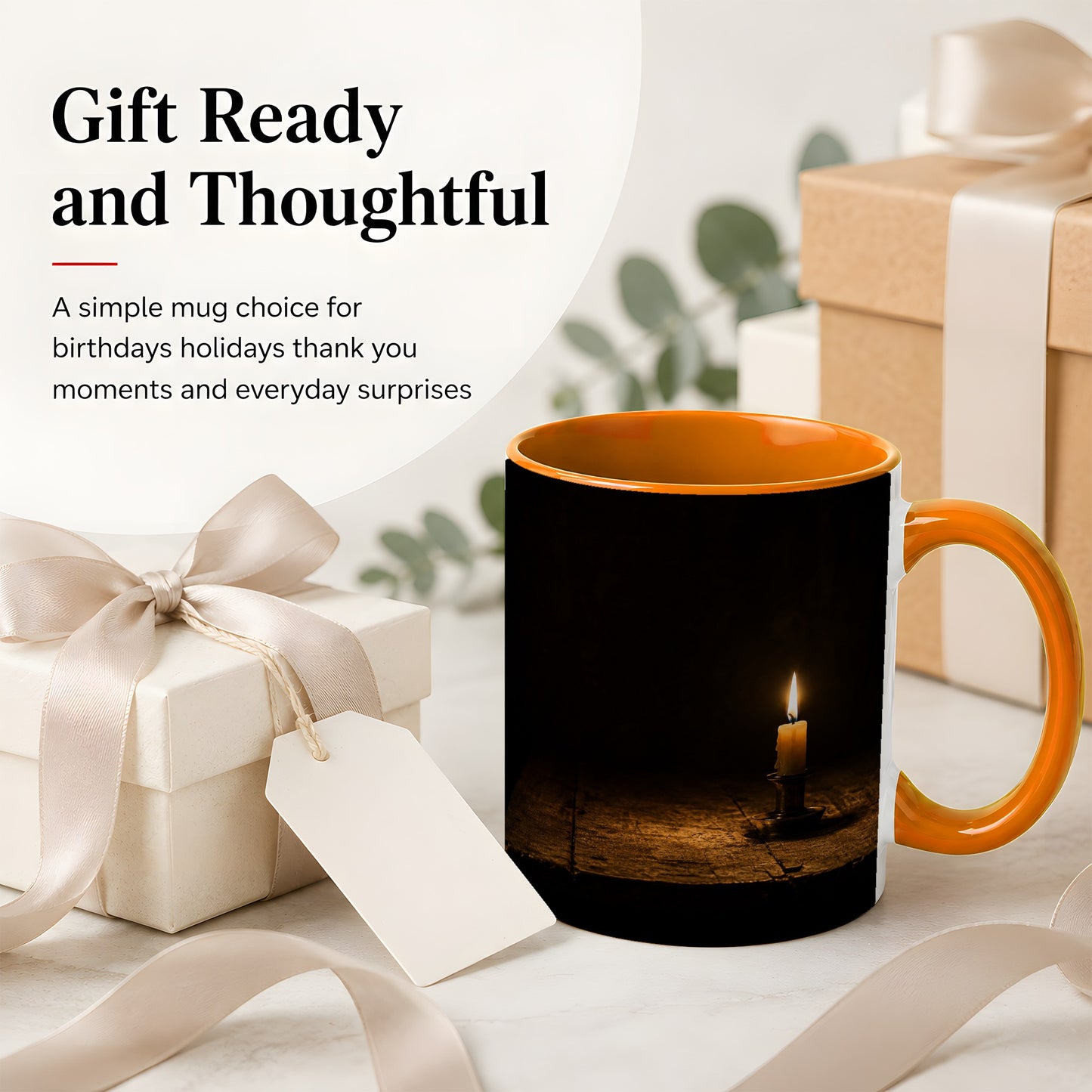 #pl[11oz|Orange] Candlelight Ceramic Mug, Dark Cozy Night Still Life Art