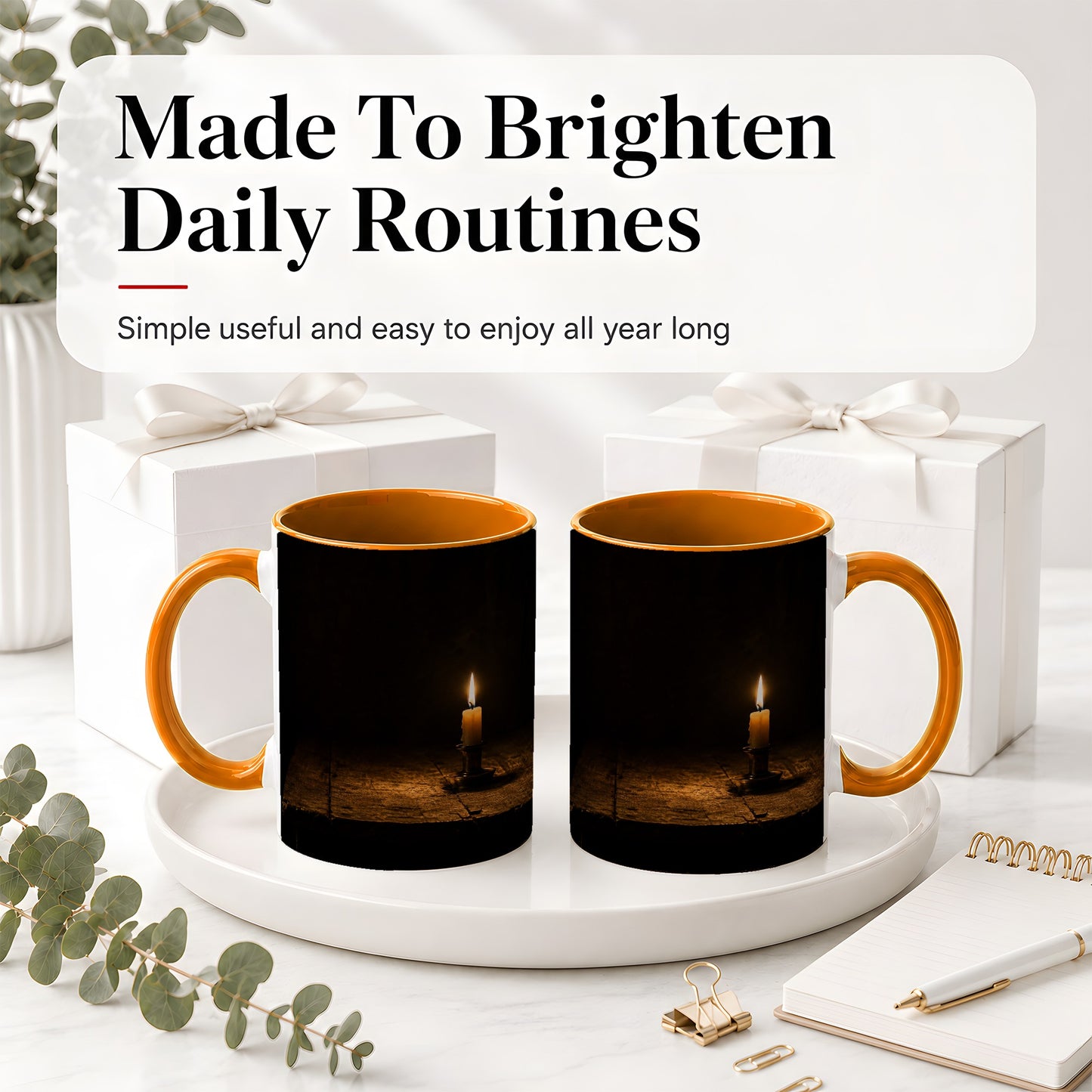 #pl[11oz|Orange] Candlelight Ceramic Mug, Dark Cozy Night Still Life Art