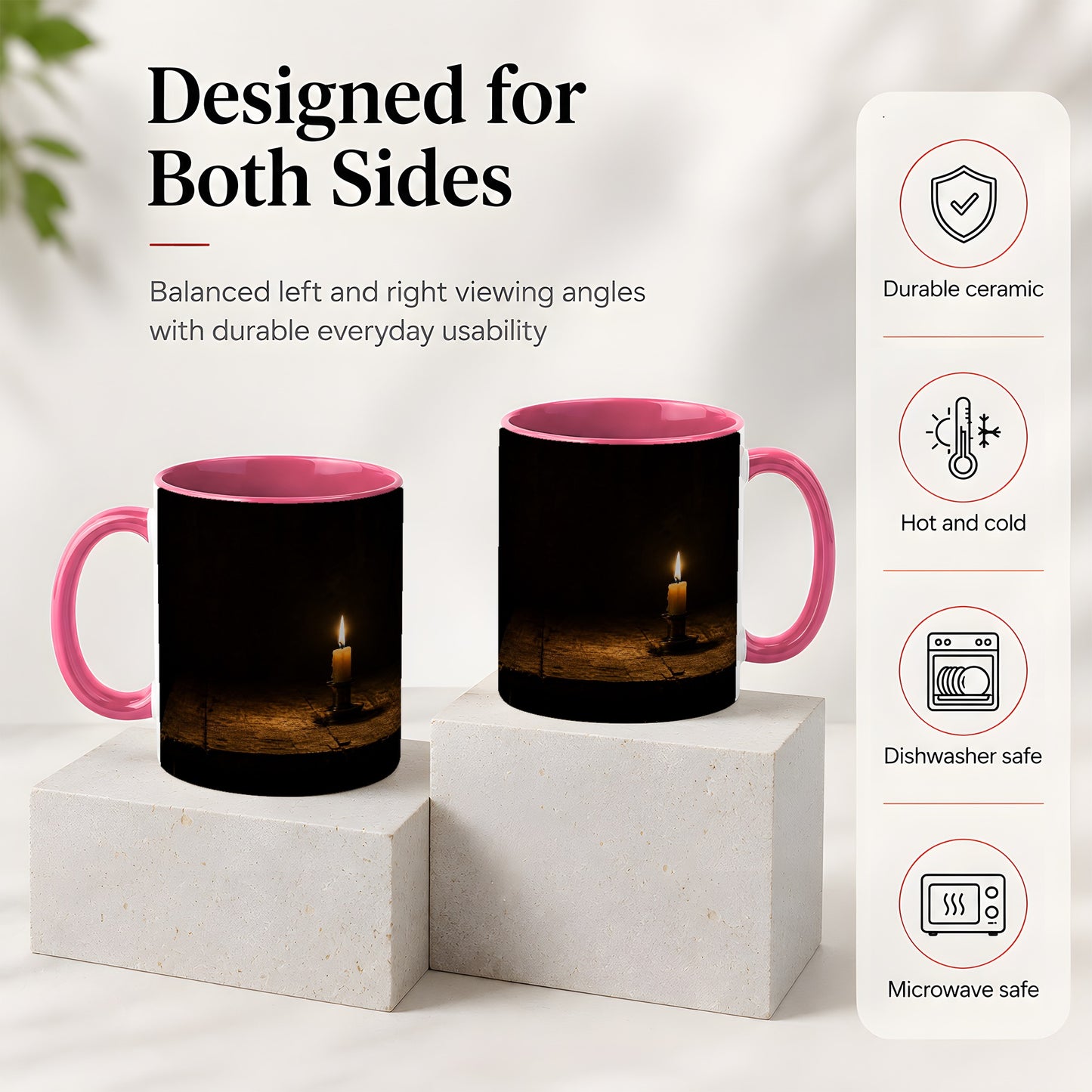 #pl[11oz|Pink] Candlelight Ceramic Mug, Dark Cozy Night Still Life Art