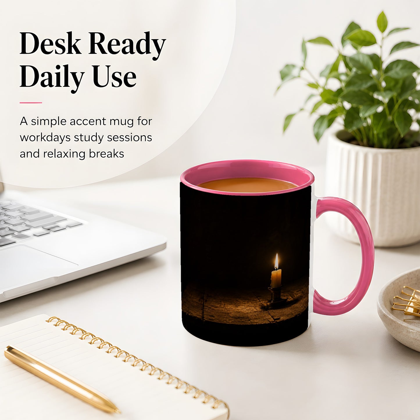 #pl[11oz|Pink] Candlelight Ceramic Mug, Dark Cozy Night Still Life Art