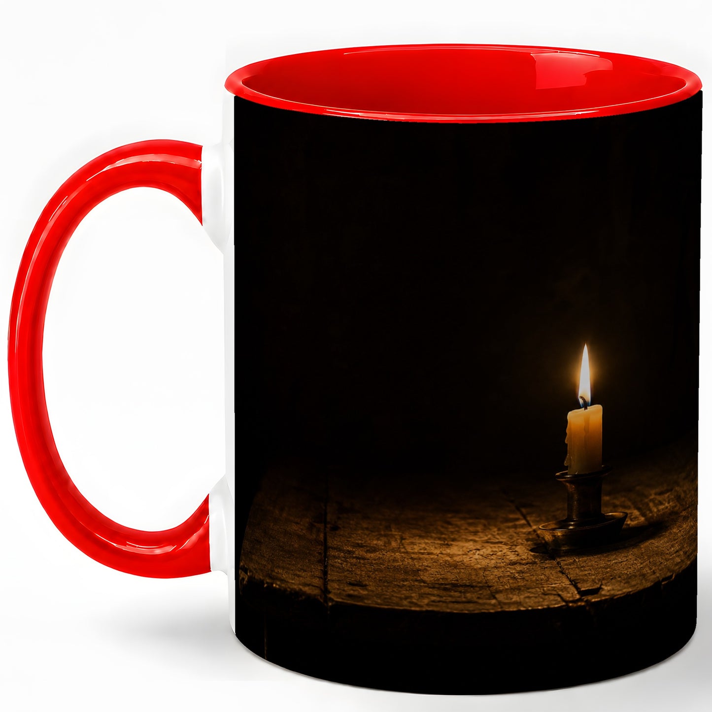 Candlelight Ceramic Mug, Dark Cozy Night Still Life Art