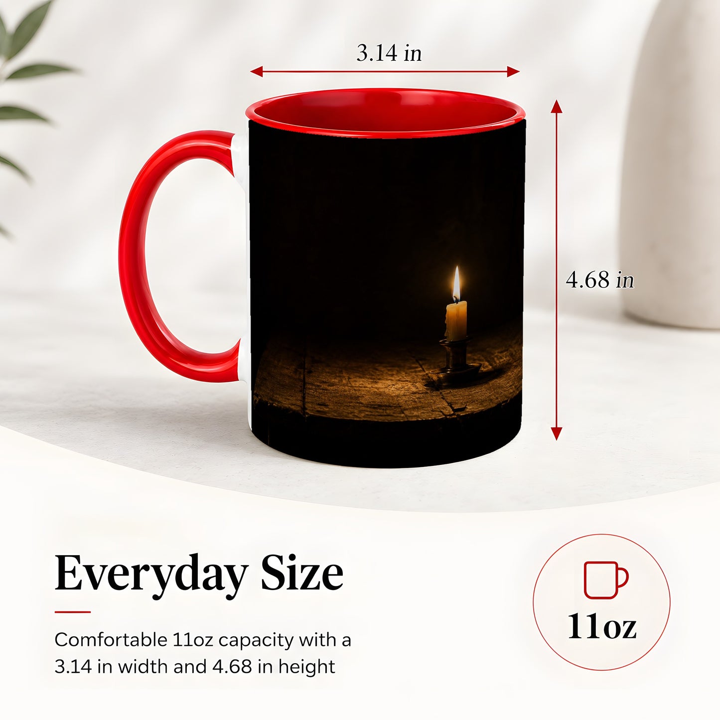 #pl[11oz|Red] Candlelight Ceramic Mug, Dark Cozy Night Still Life Art
