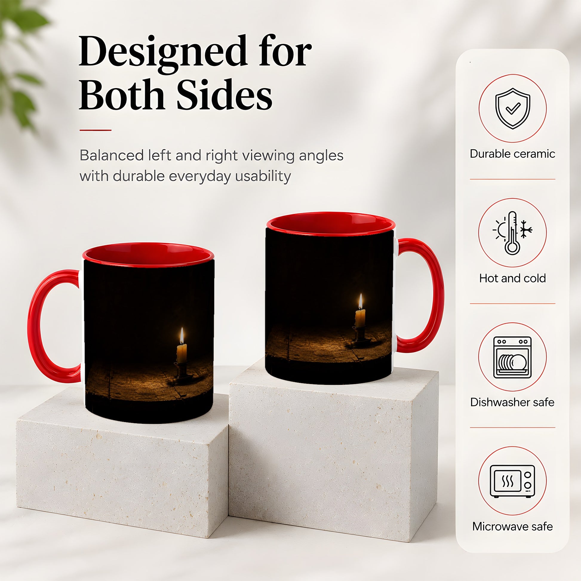 #pl[11oz|Red] Candlelight Ceramic Mug, Dark Cozy Night Still Life Art