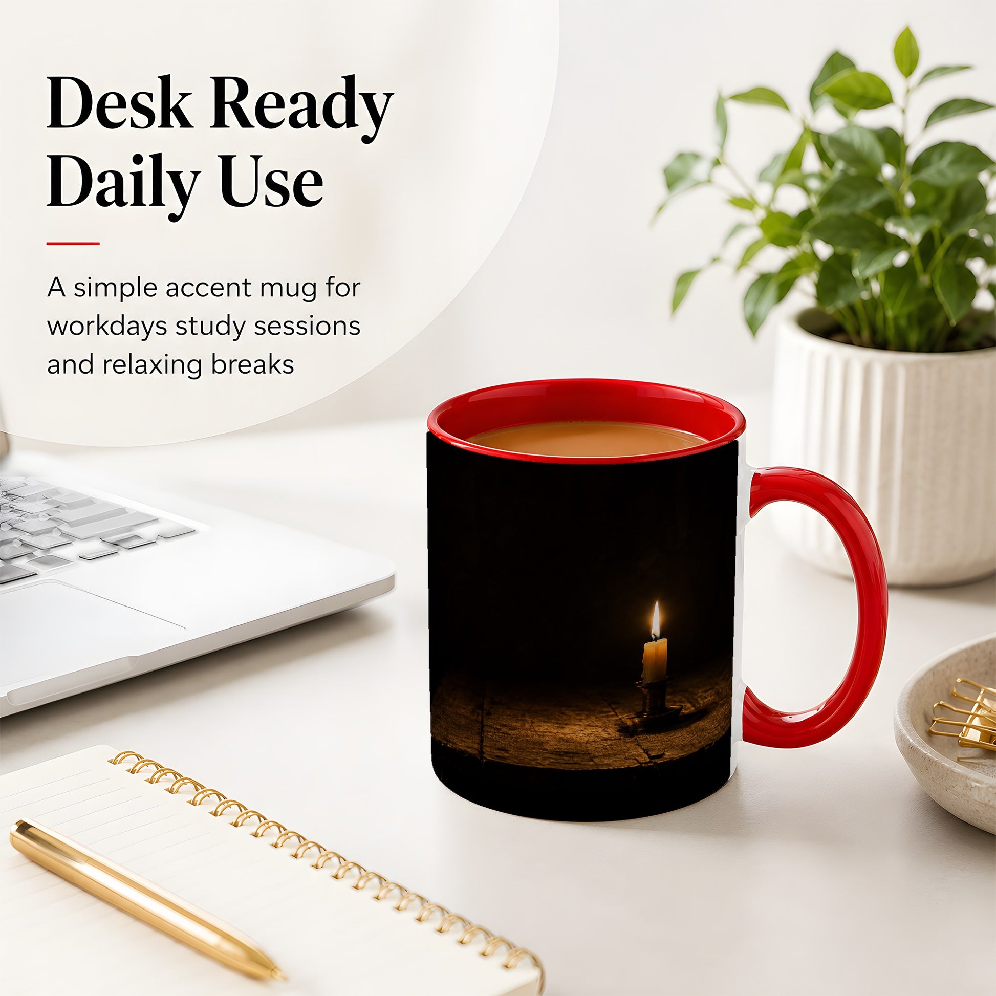#pl[11oz|Red] Candlelight Ceramic Mug, Dark Cozy Night Still Life Art
