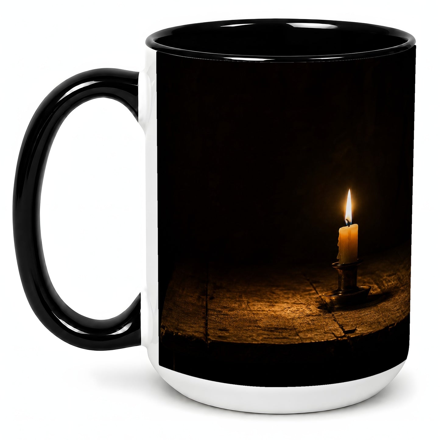 #pl[15oz|Black] Candlelight Ceramic Mug, Dark Cozy Night Still Life Art