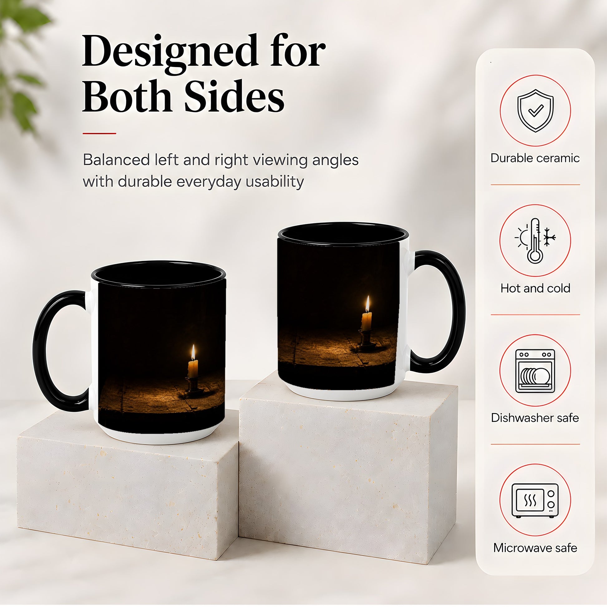 #pl[15oz|Black] Candlelight Ceramic Mug, Dark Cozy Night Still Life Art