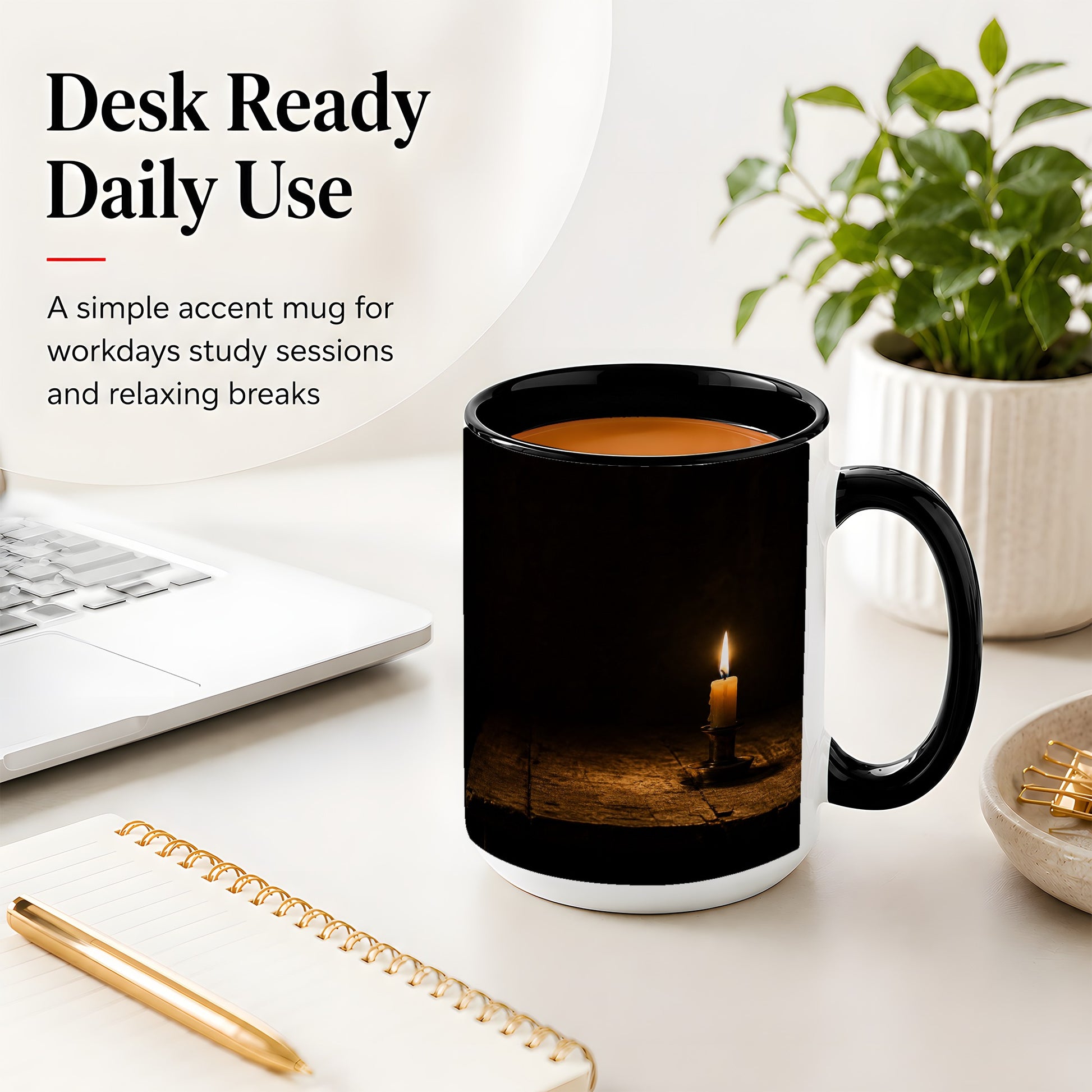 #pl[15oz|Black] Candlelight Ceramic Mug, Dark Cozy Night Still Life Art