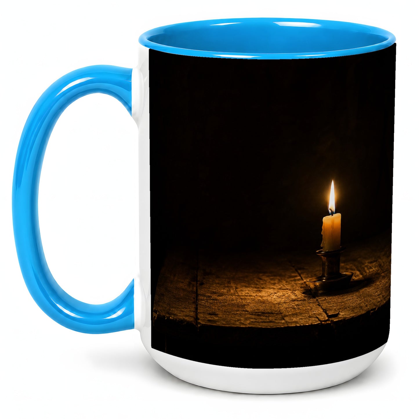 #pl[15oz|Blue] Candlelight Ceramic Mug, Dark Cozy Night Still Life Art