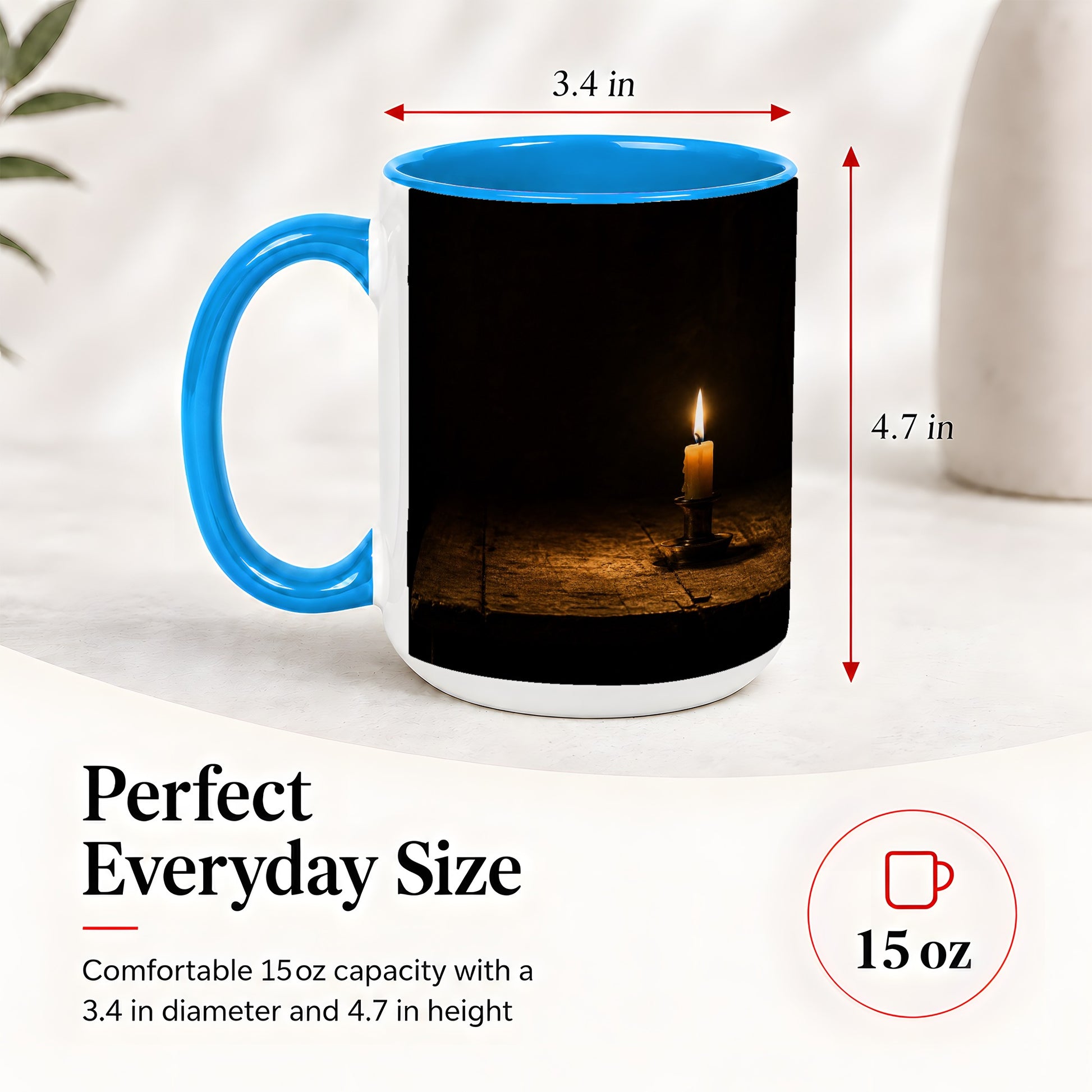 #pl[15oz|Blue] Candlelight Ceramic Mug, Dark Cozy Night Still Life Art