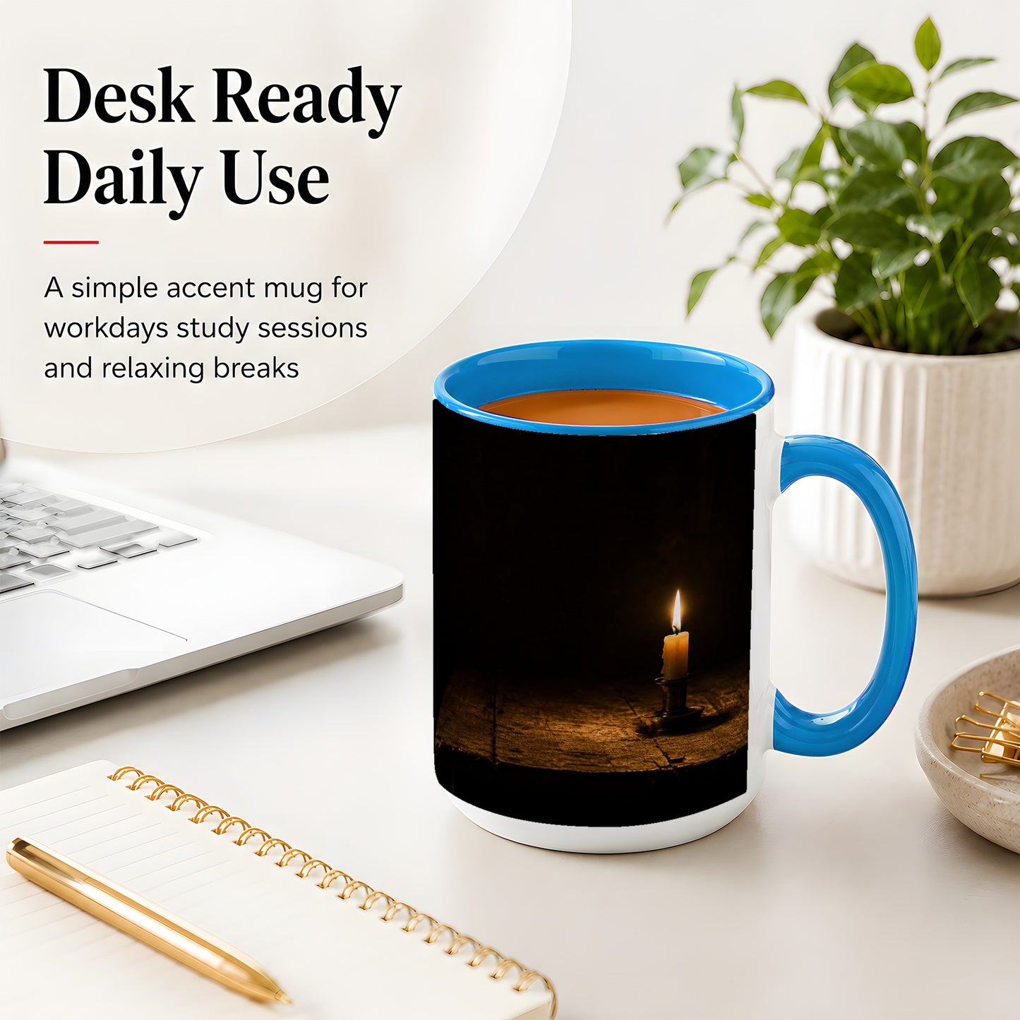 #pl[15oz|Blue] Candlelight Ceramic Mug, Dark Cozy Night Still Life Art