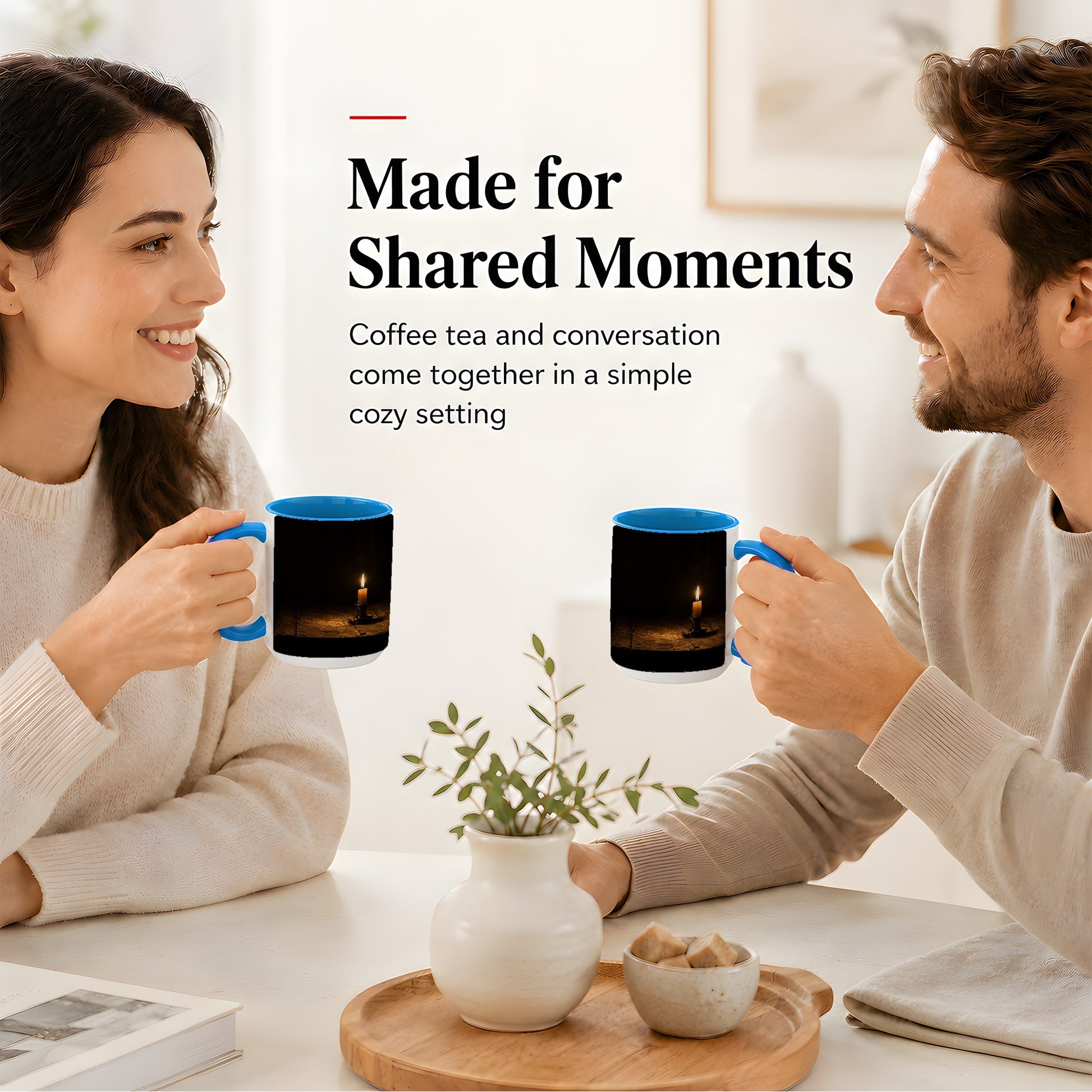 #pl[15oz|Blue] Candlelight Ceramic Mug, Dark Cozy Night Still Life Art