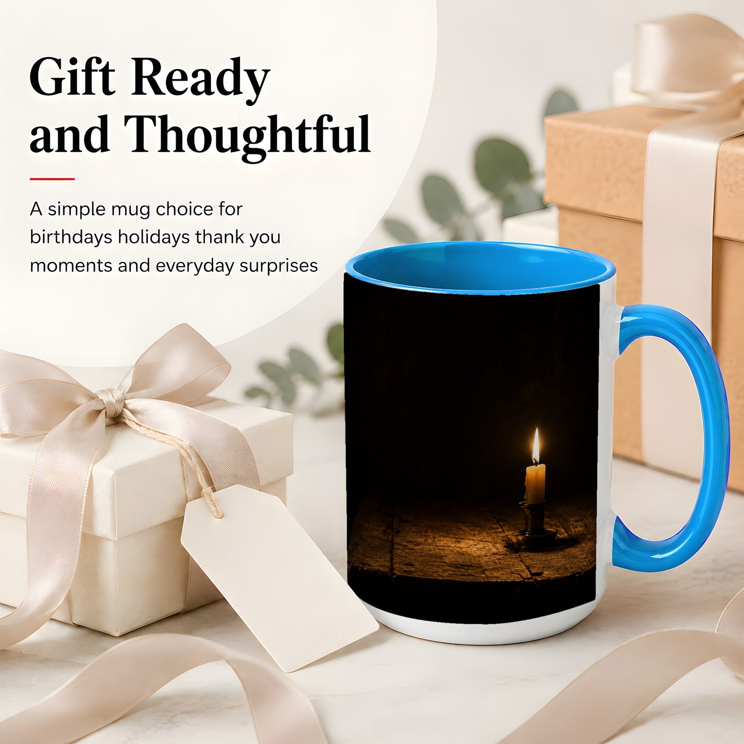 #pl[15oz|Blue] Candlelight Ceramic Mug, Dark Cozy Night Still Life Art
