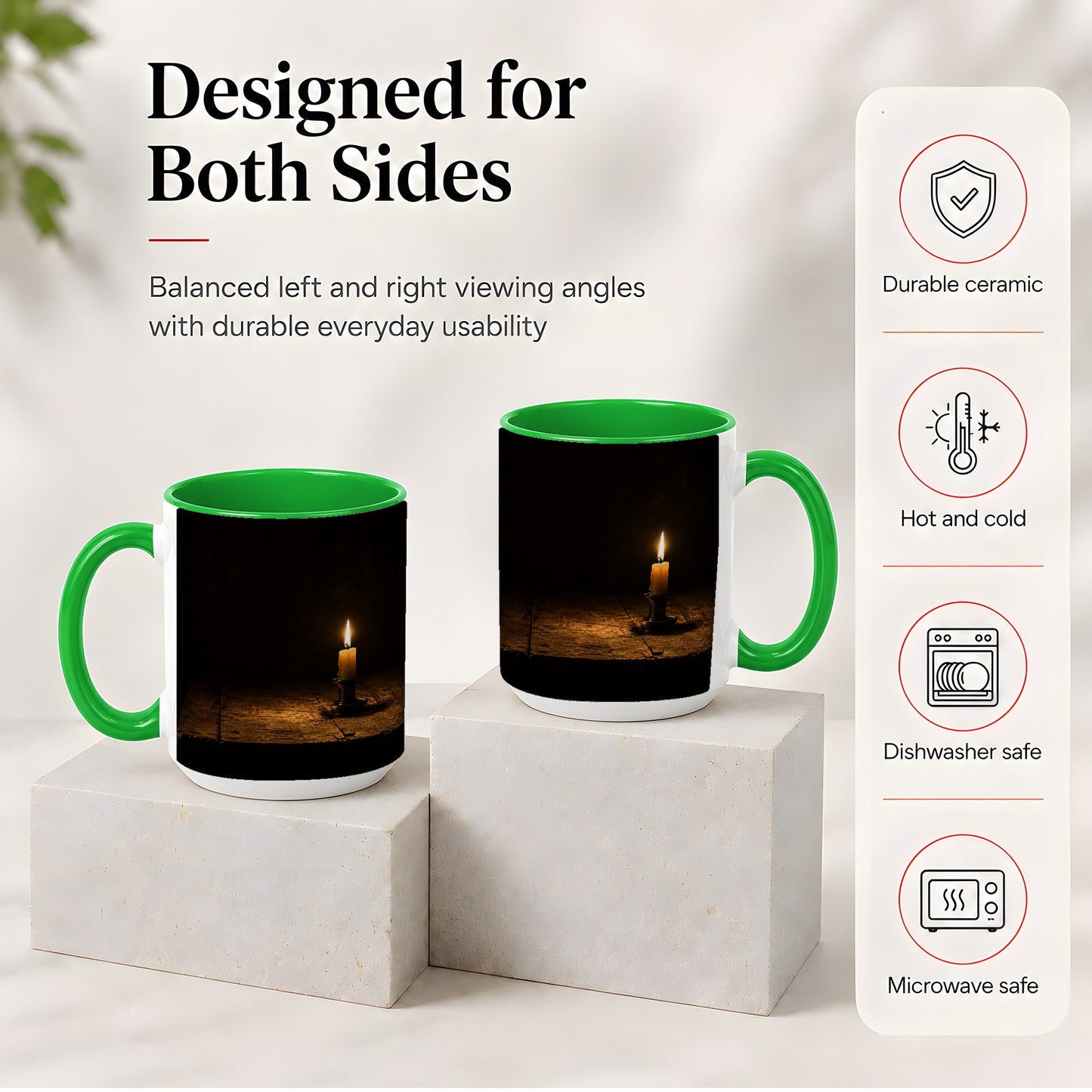 #pl[15oz|Green] Candlelight Ceramic Mug, Dark Cozy Night Still Life Art