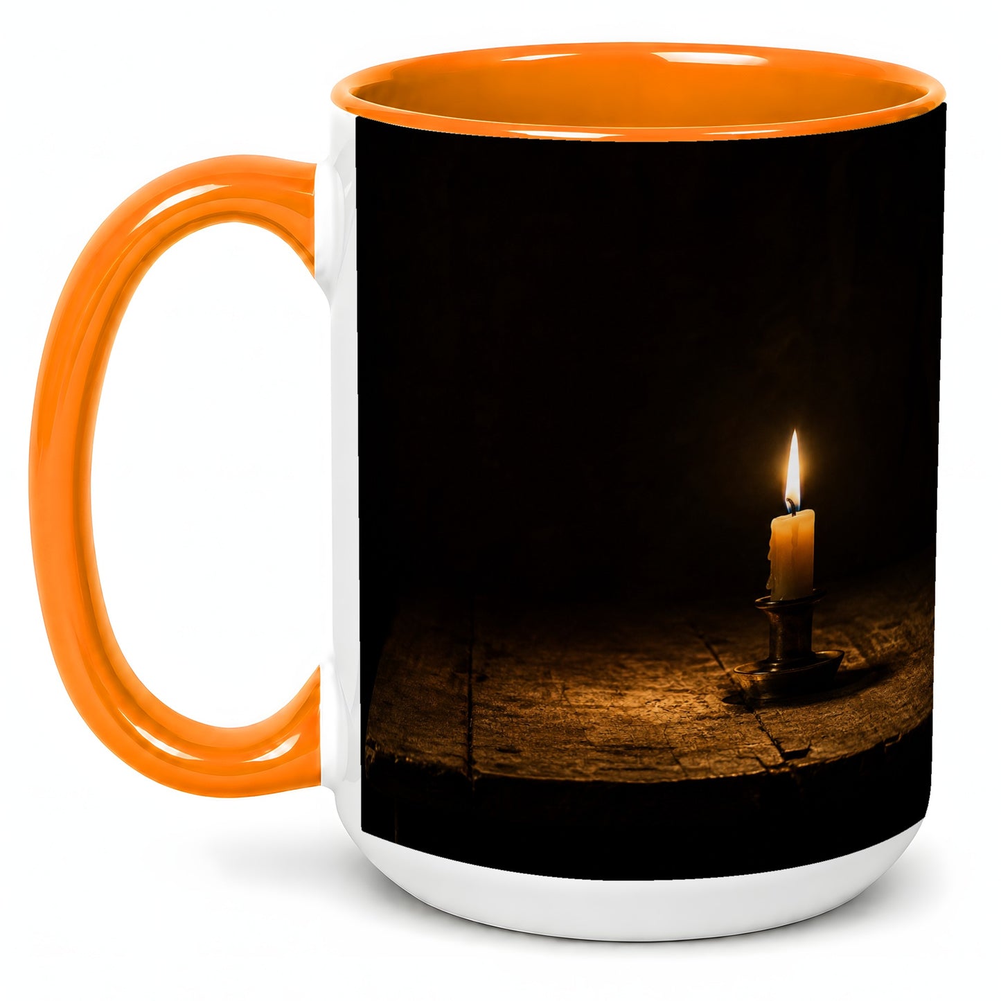 #pl[15oz|Orange] Candlelight Ceramic Mug, Dark Cozy Night Still Life Art