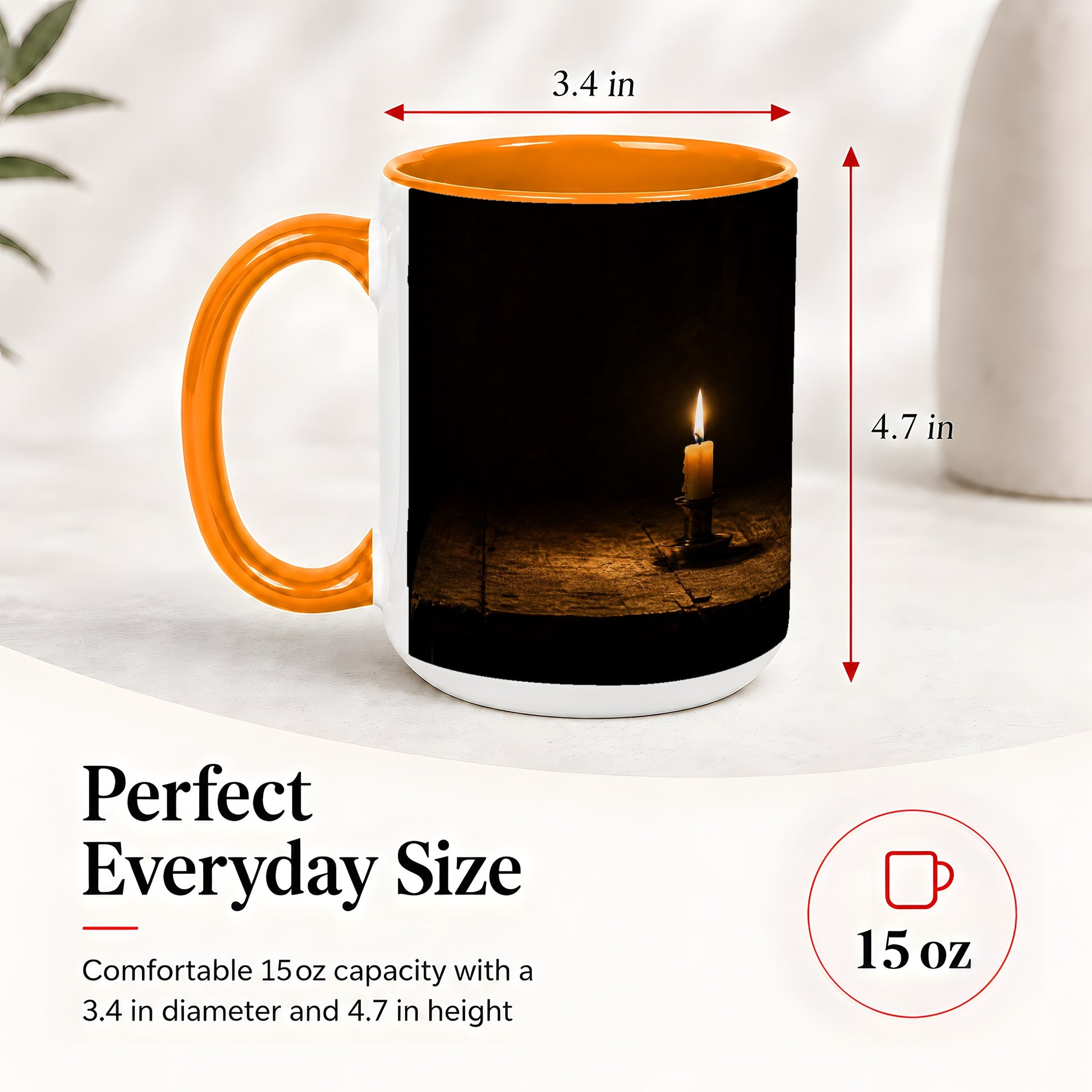 #pl[15oz|Orange] Candlelight Ceramic Mug, Dark Cozy Night Still Life Art