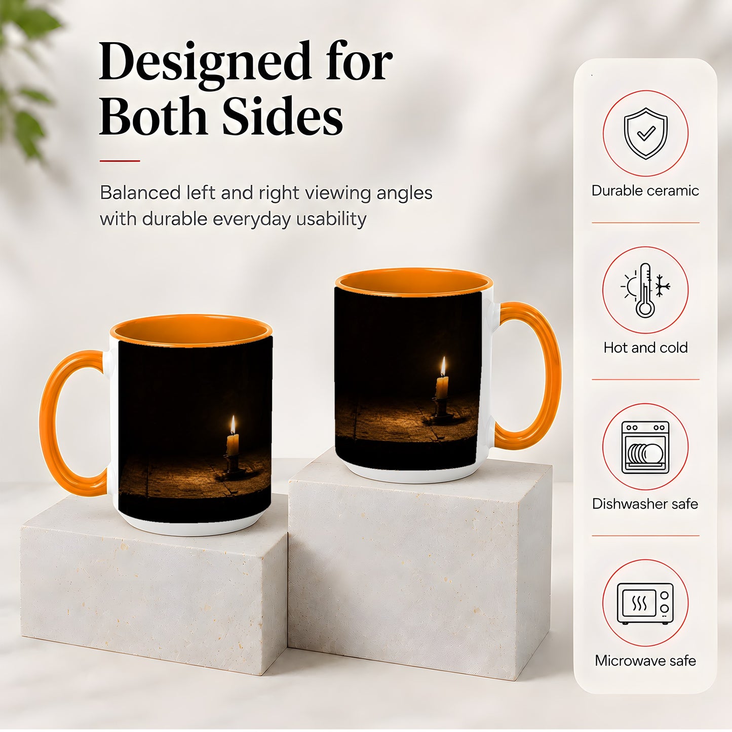 #pl[15oz|Orange] Candlelight Ceramic Mug, Dark Cozy Night Still Life Art
