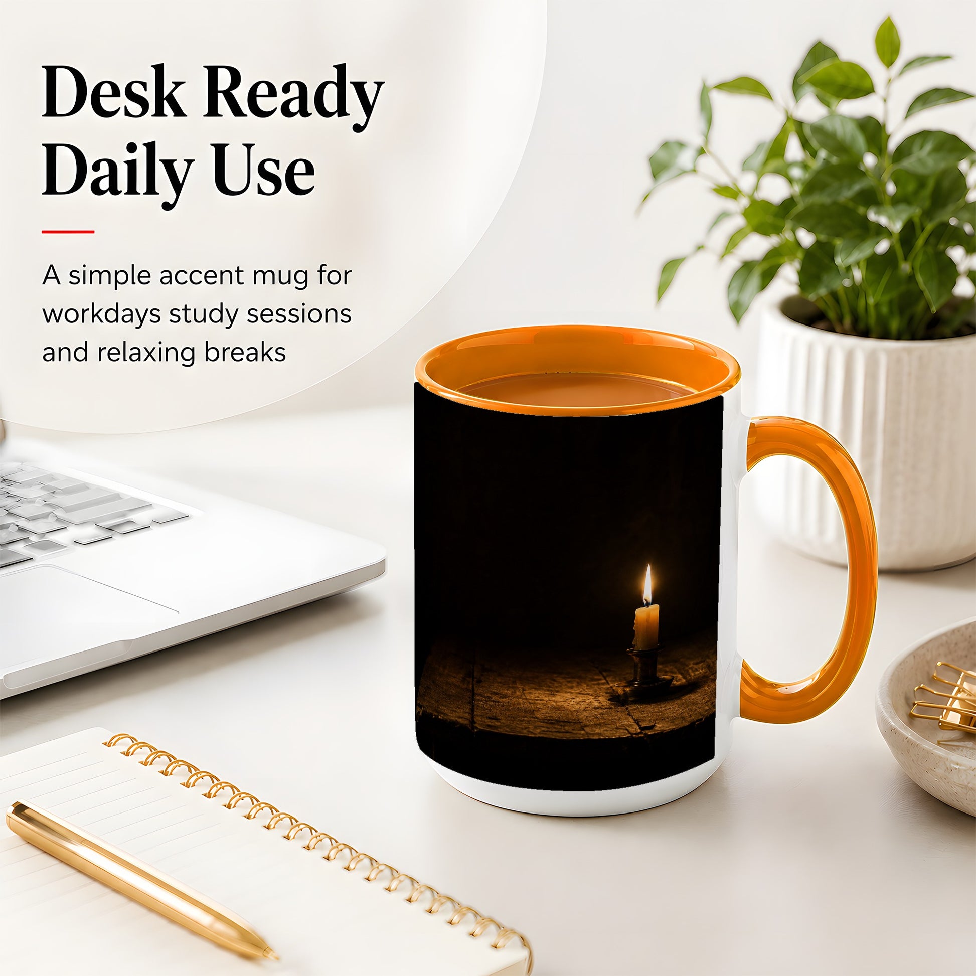 #pl[15oz|Orange] Candlelight Ceramic Mug, Dark Cozy Night Still Life Art