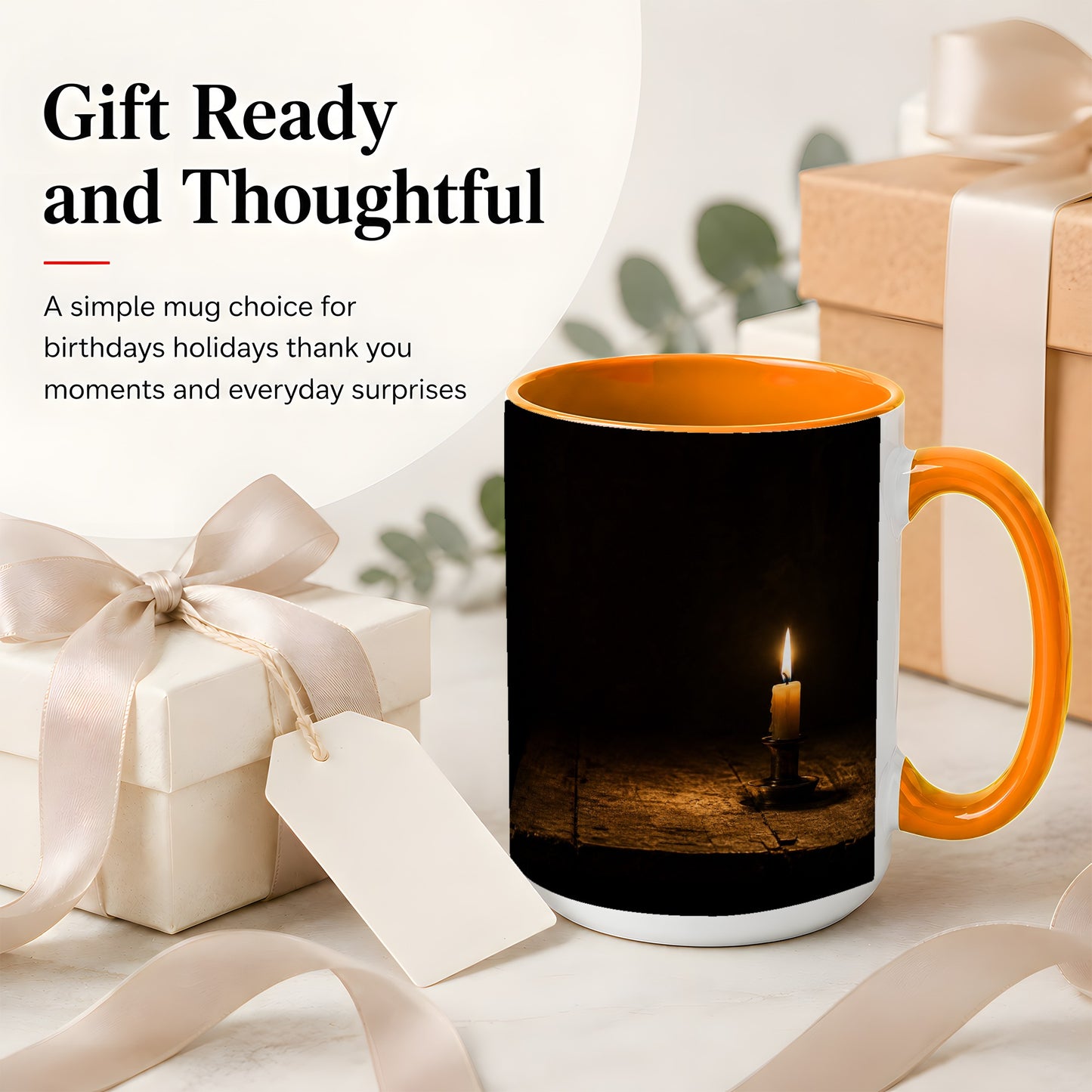 #pl[15oz|Orange] Candlelight Ceramic Mug, Dark Cozy Night Still Life Art