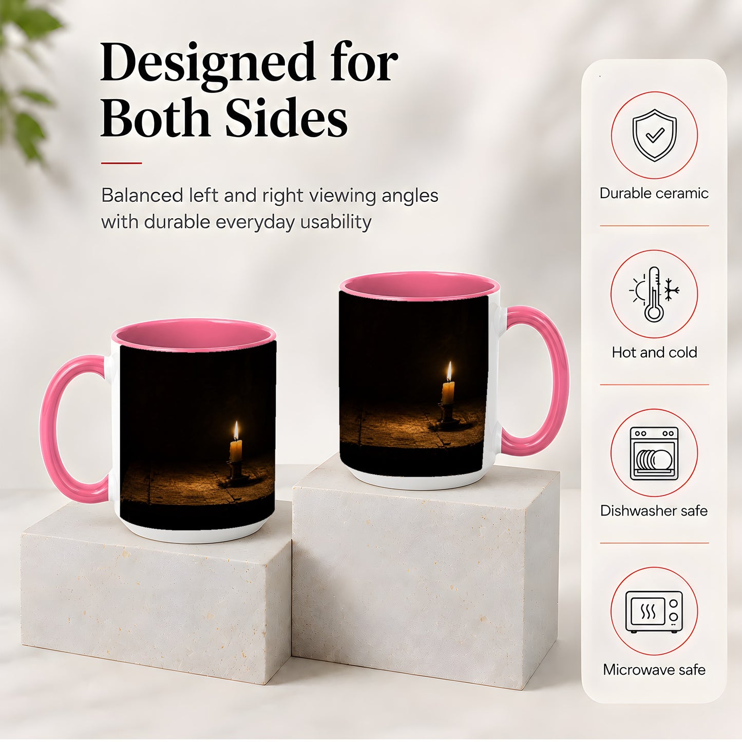 #pl[15oz|Pink] Candlelight Ceramic Mug, Dark Cozy Night Still Life Art