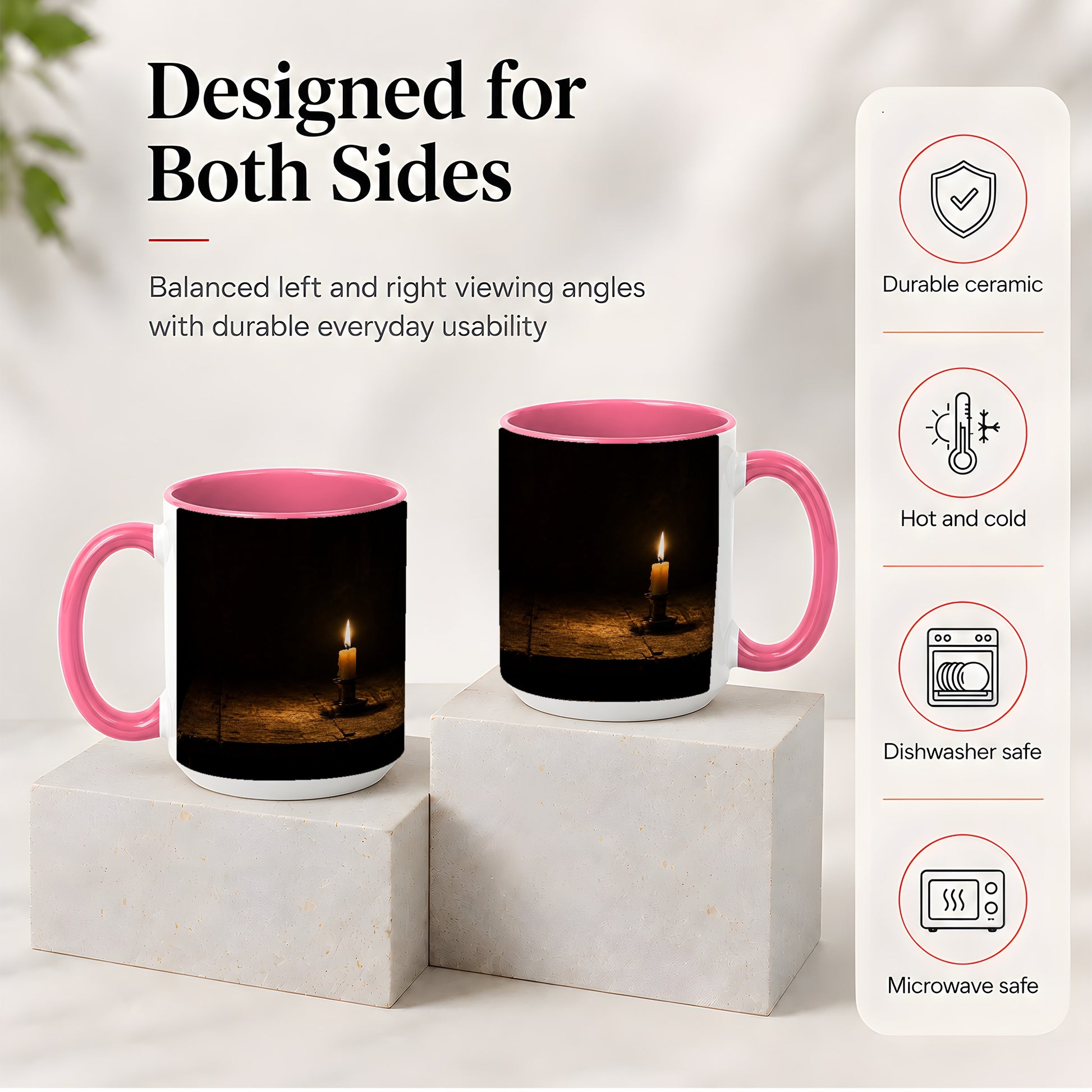 #pl[15oz|Pink] Candlelight Ceramic Mug, Dark Cozy Night Still Life Art