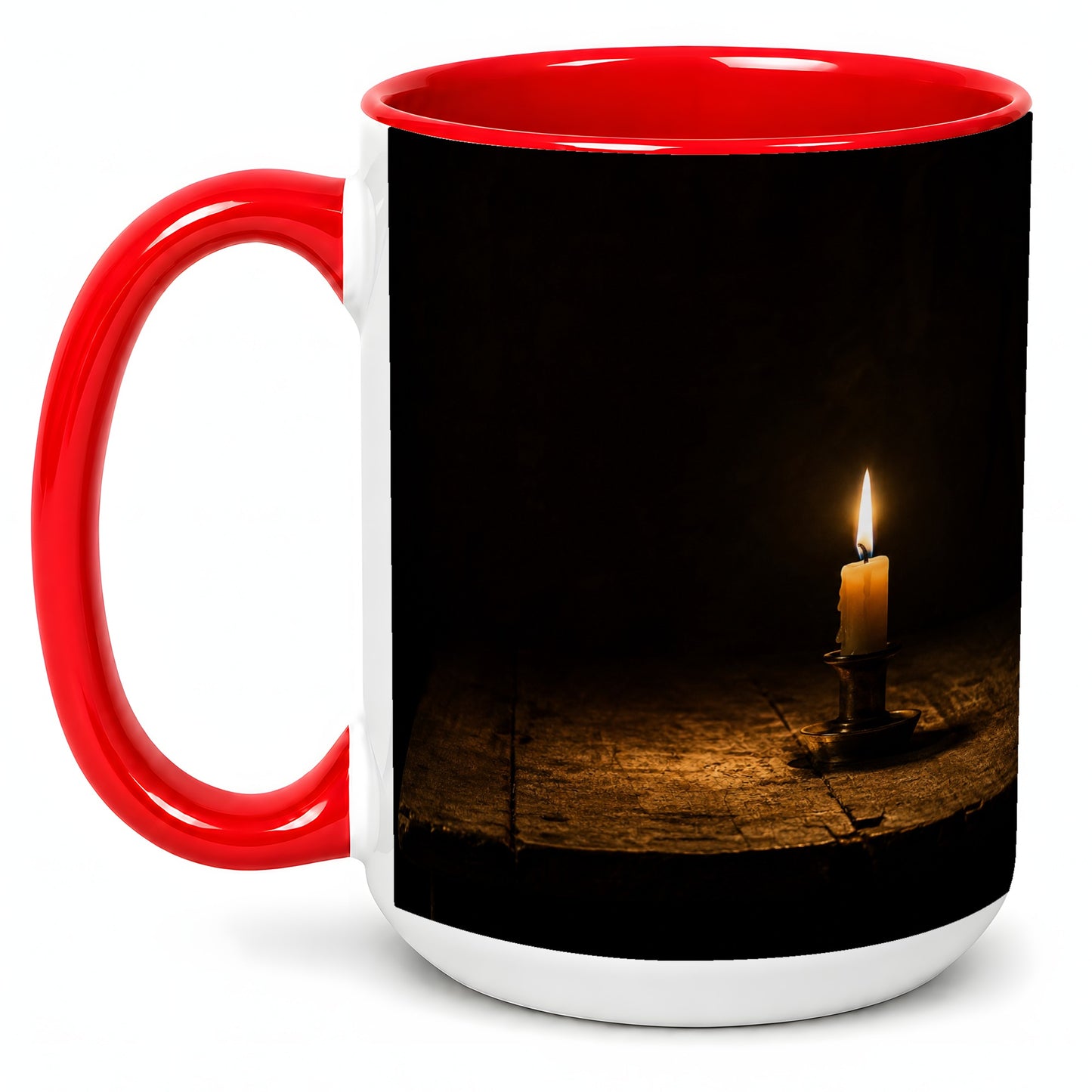 #pl[15oz|Red] Candlelight Ceramic Mug, Dark Cozy Night Still Life Art