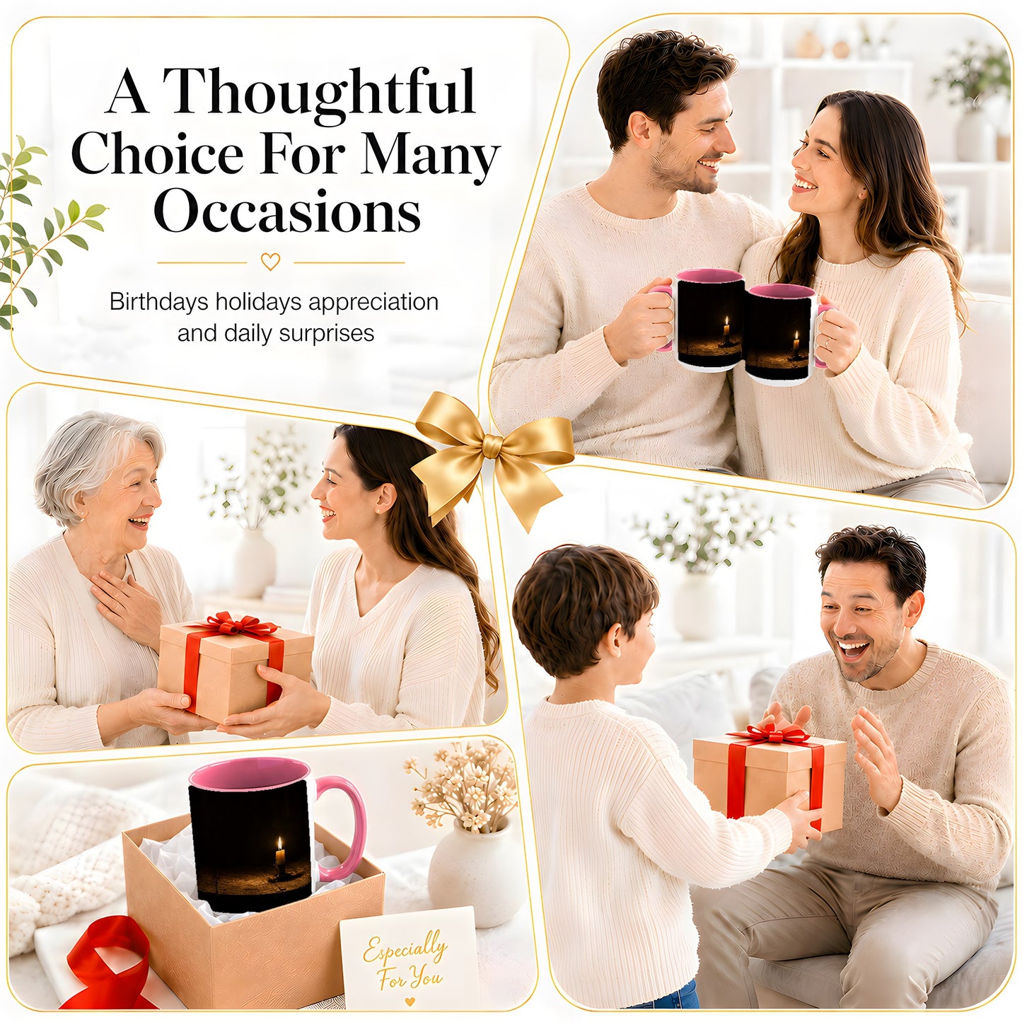 #pl[15oz|Pink] Candlelight Ceramic Mug, Dark Cozy Night Still Life Art