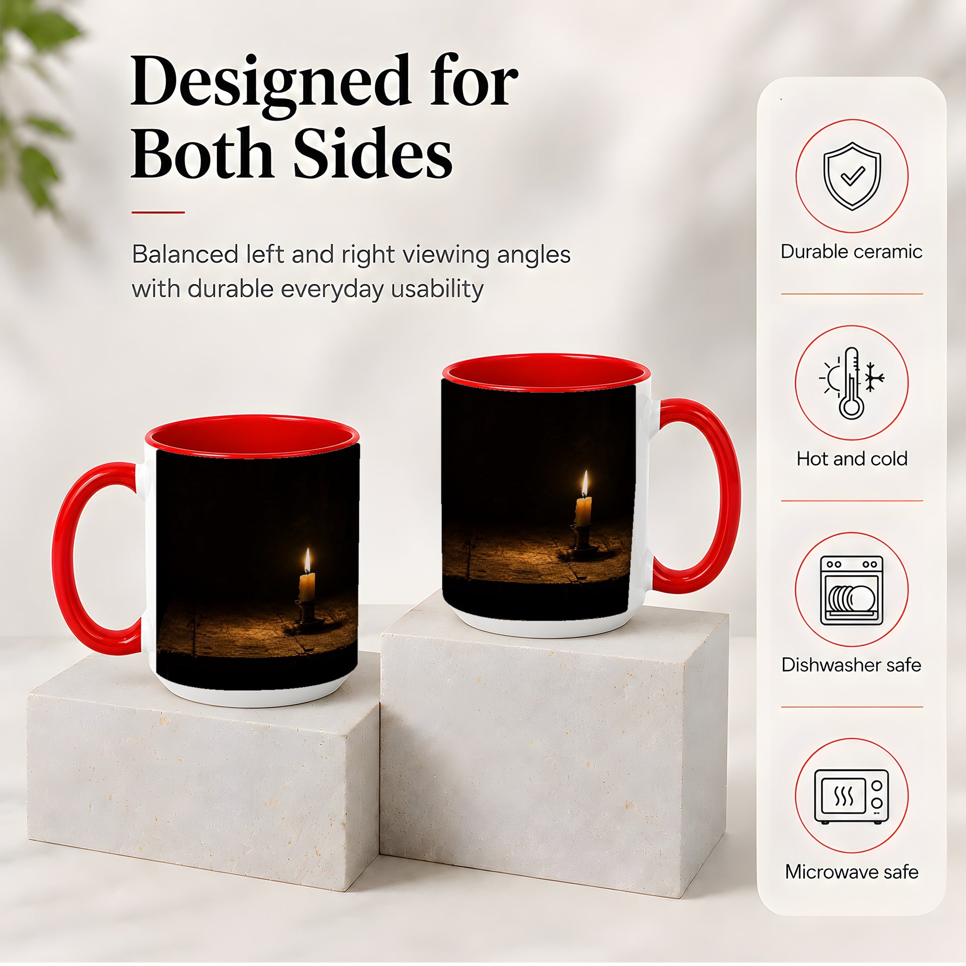 #pl[15oz|Red] Candlelight Ceramic Mug, Dark Cozy Night Still Life Art