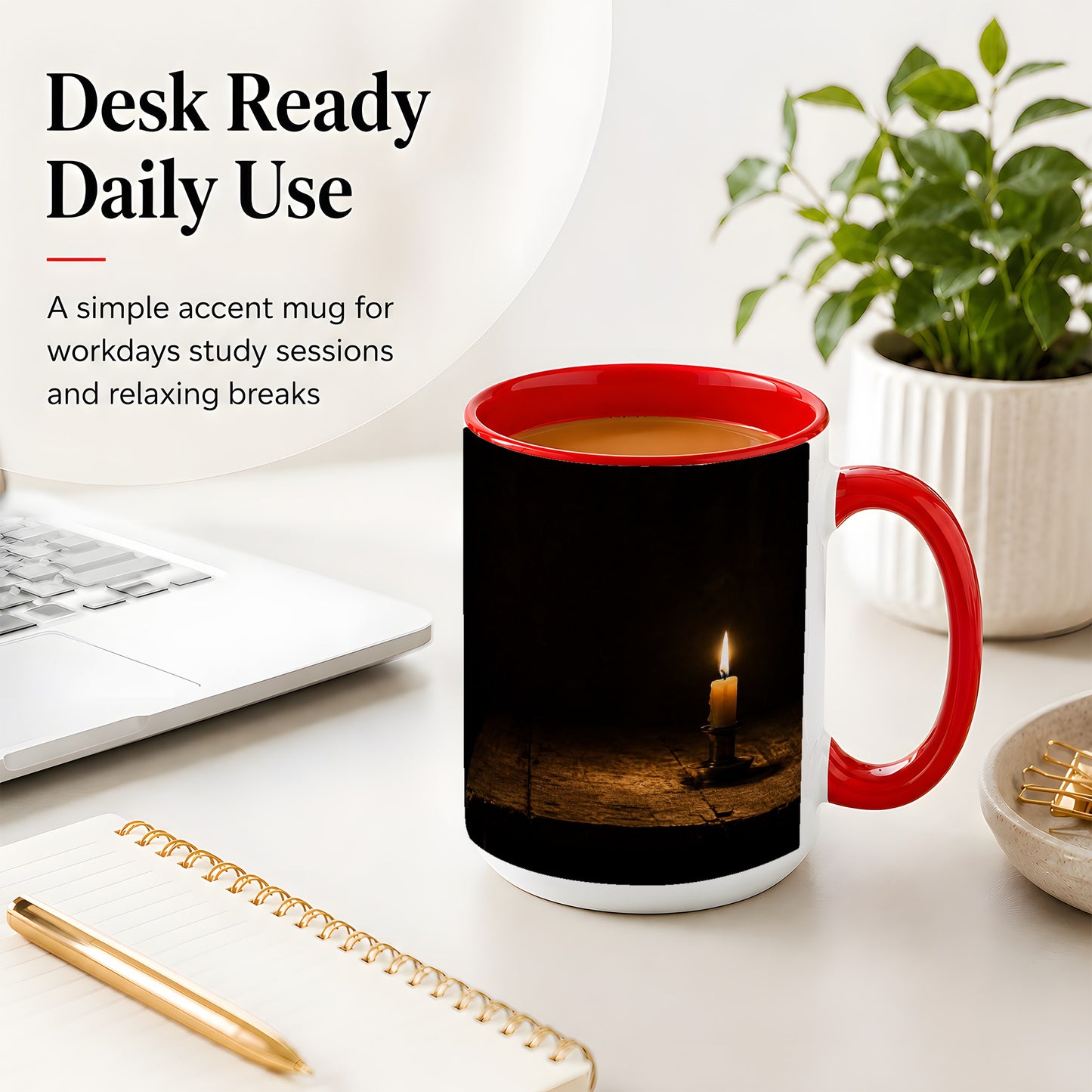 #pl[15oz|Red] Candlelight Ceramic Mug, Dark Cozy Night Still Life Art
