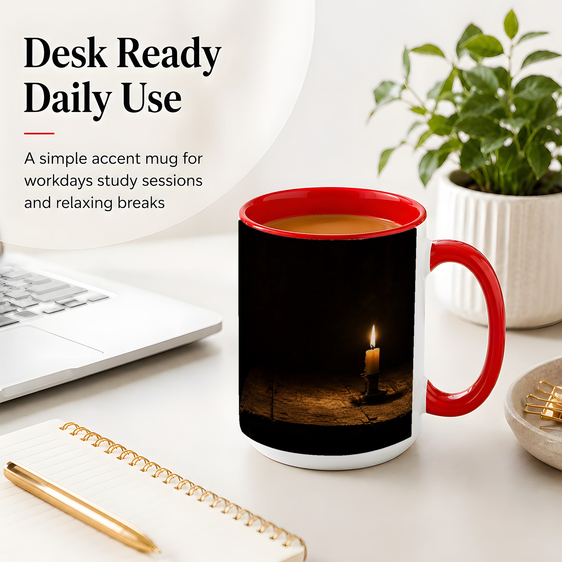 #pl[15oz|Red] Candlelight Ceramic Mug, Dark Cozy Night Still Life Art