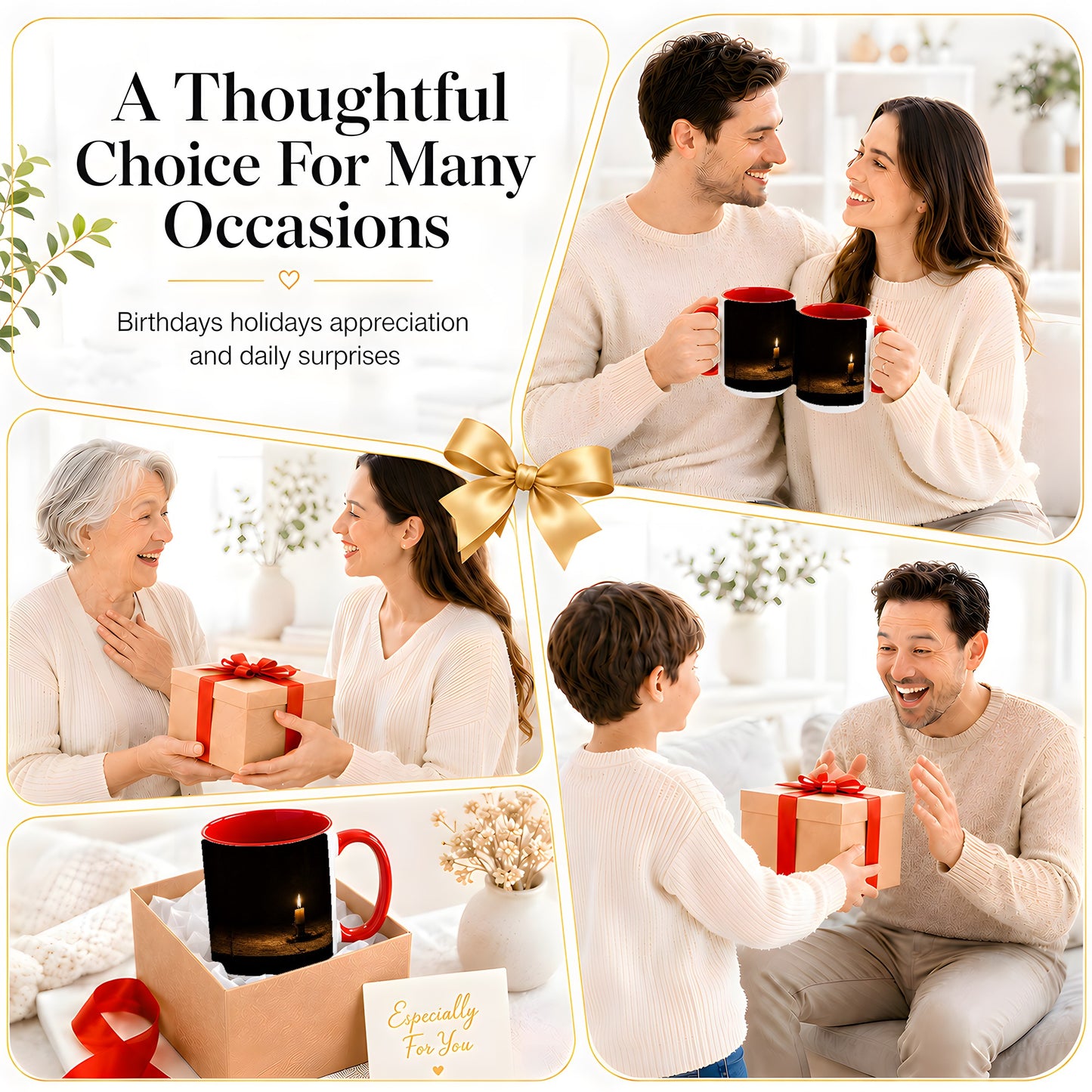 #pl[15oz|Red] Candlelight Ceramic Mug, Dark Cozy Night Still Life Art