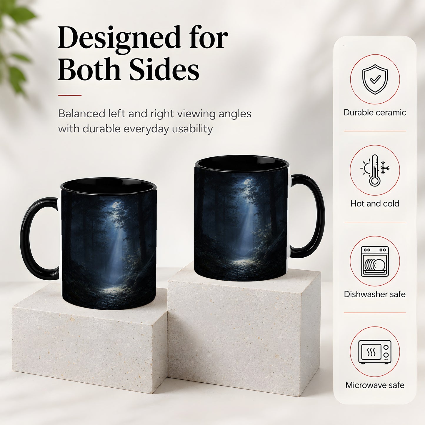 #pl[11oz|Black] Moonlit Forest Ceramic Mug, Woodland Night Path Art