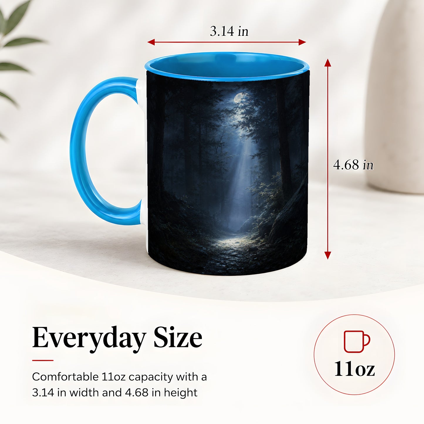 #pl[11oz|Blue] Moonlit Forest Ceramic Mug, Woodland Night Path Art