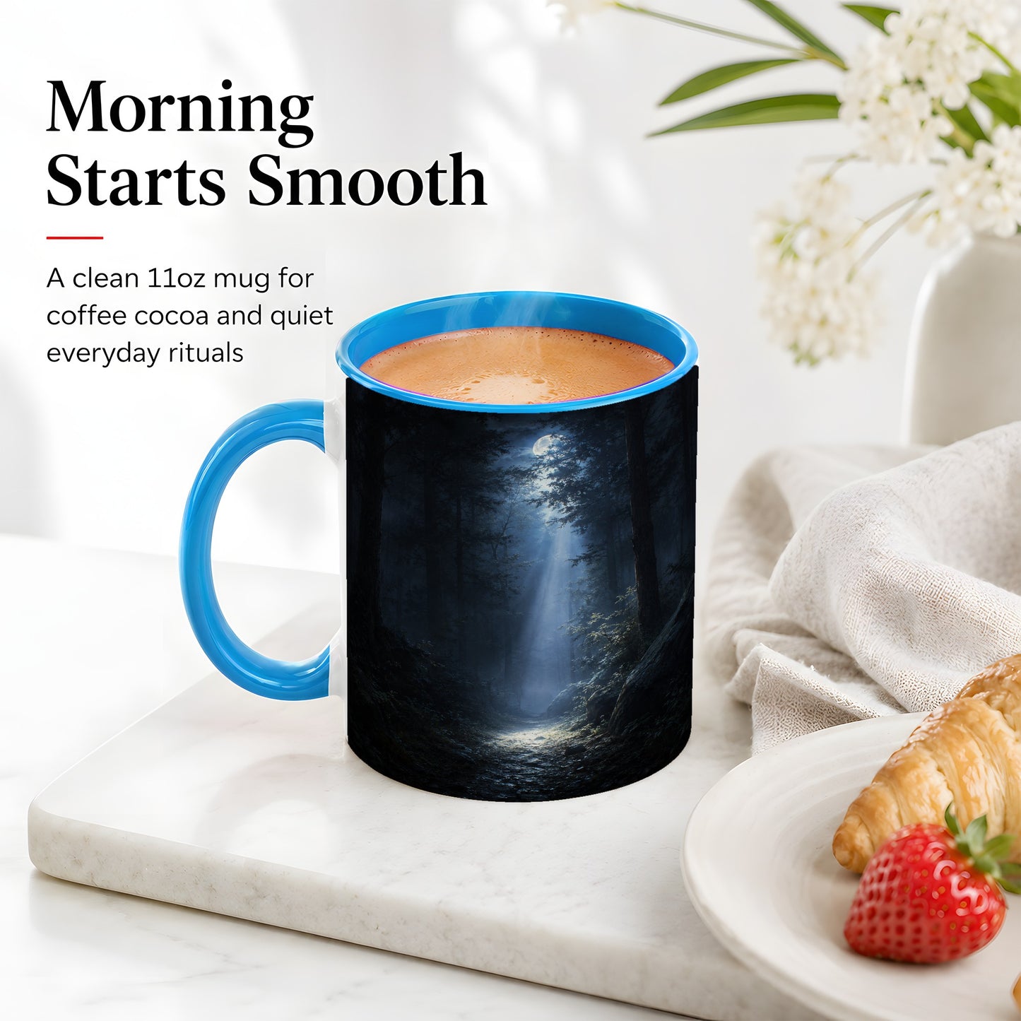 #pl[11oz|Blue] Moonlit Forest Ceramic Mug, Woodland Night Path Art