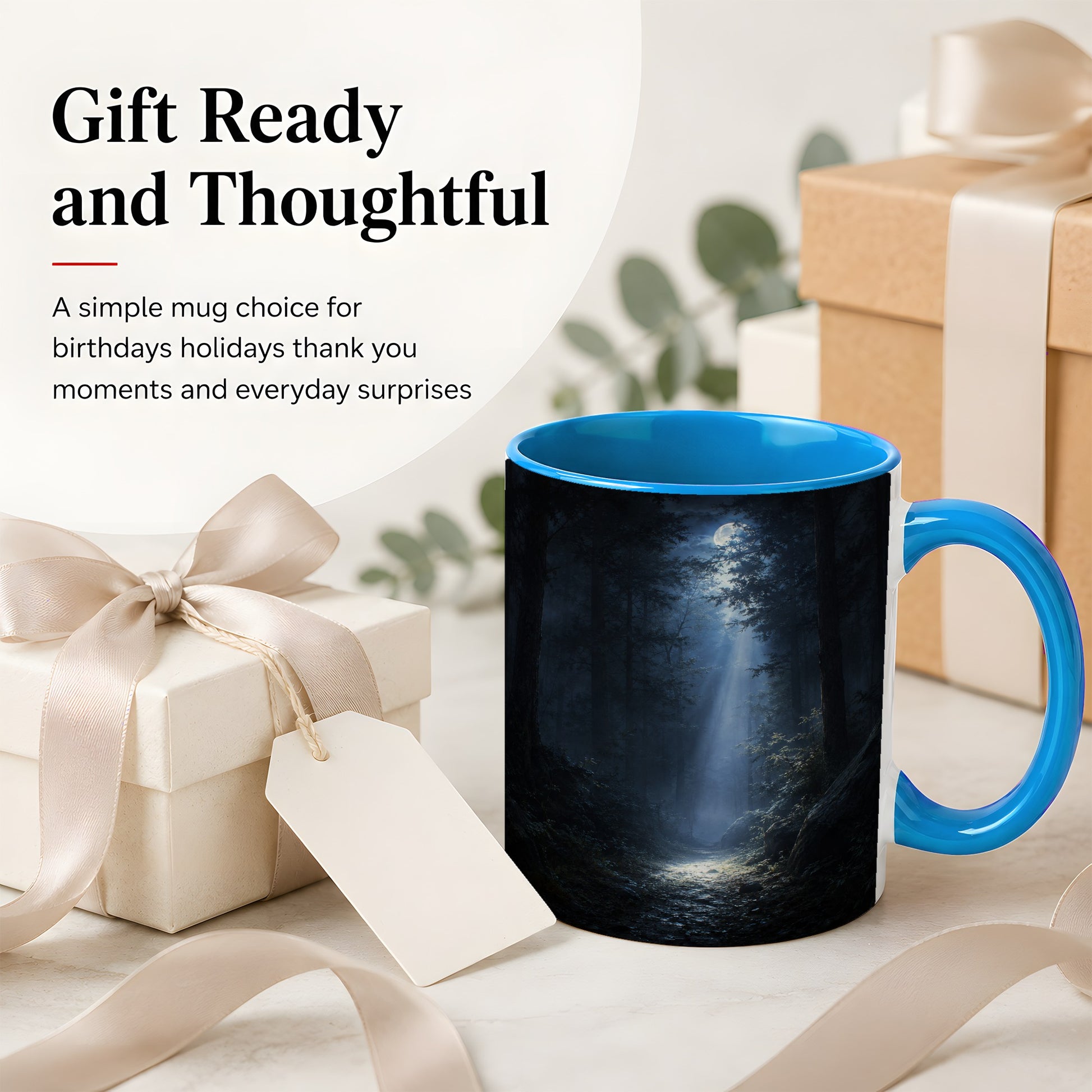 #pl[11oz|Blue] Moonlit Forest Ceramic Mug, Woodland Night Path Art