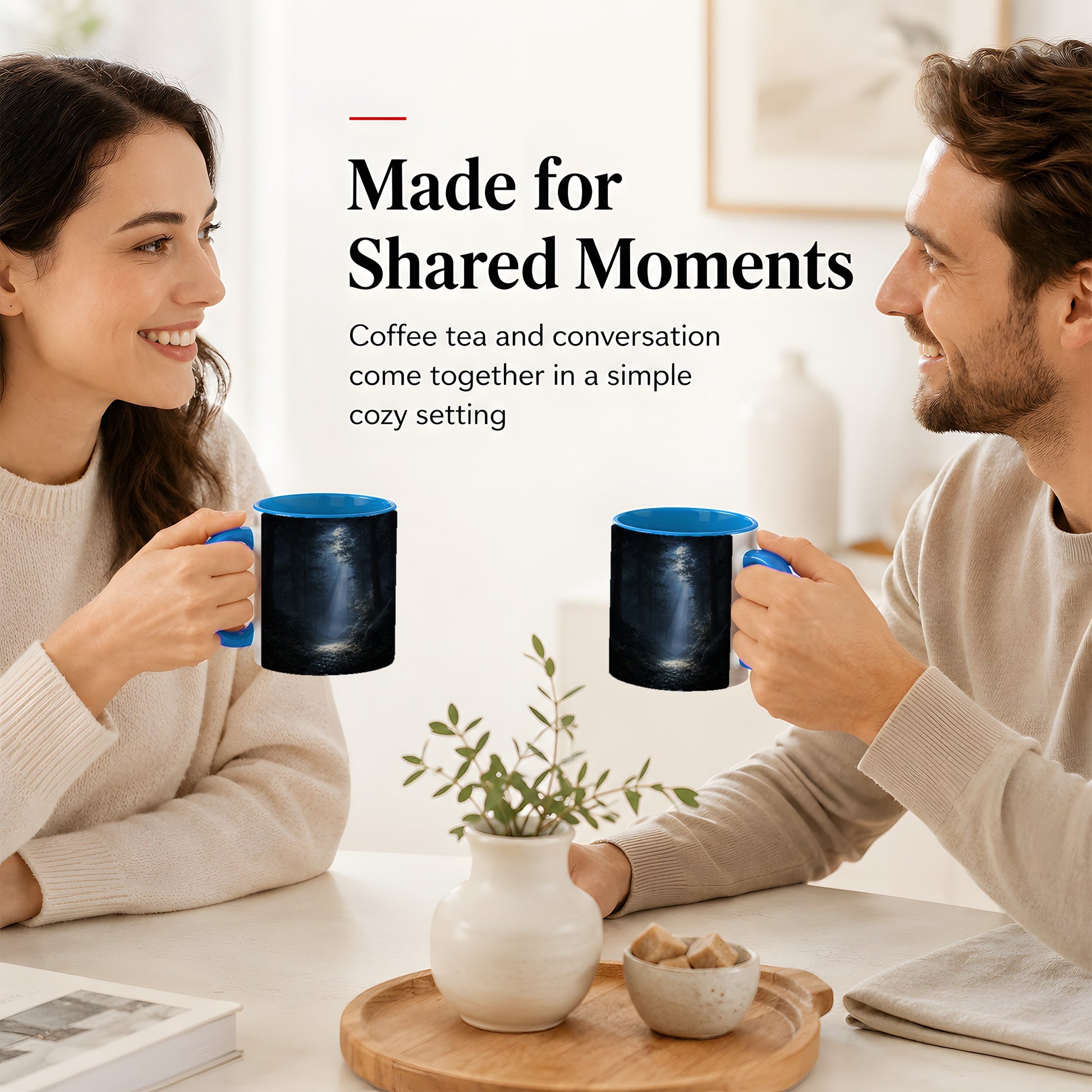 #pl[11oz|Blue] Moonlit Forest Ceramic Mug, Woodland Night Path Art