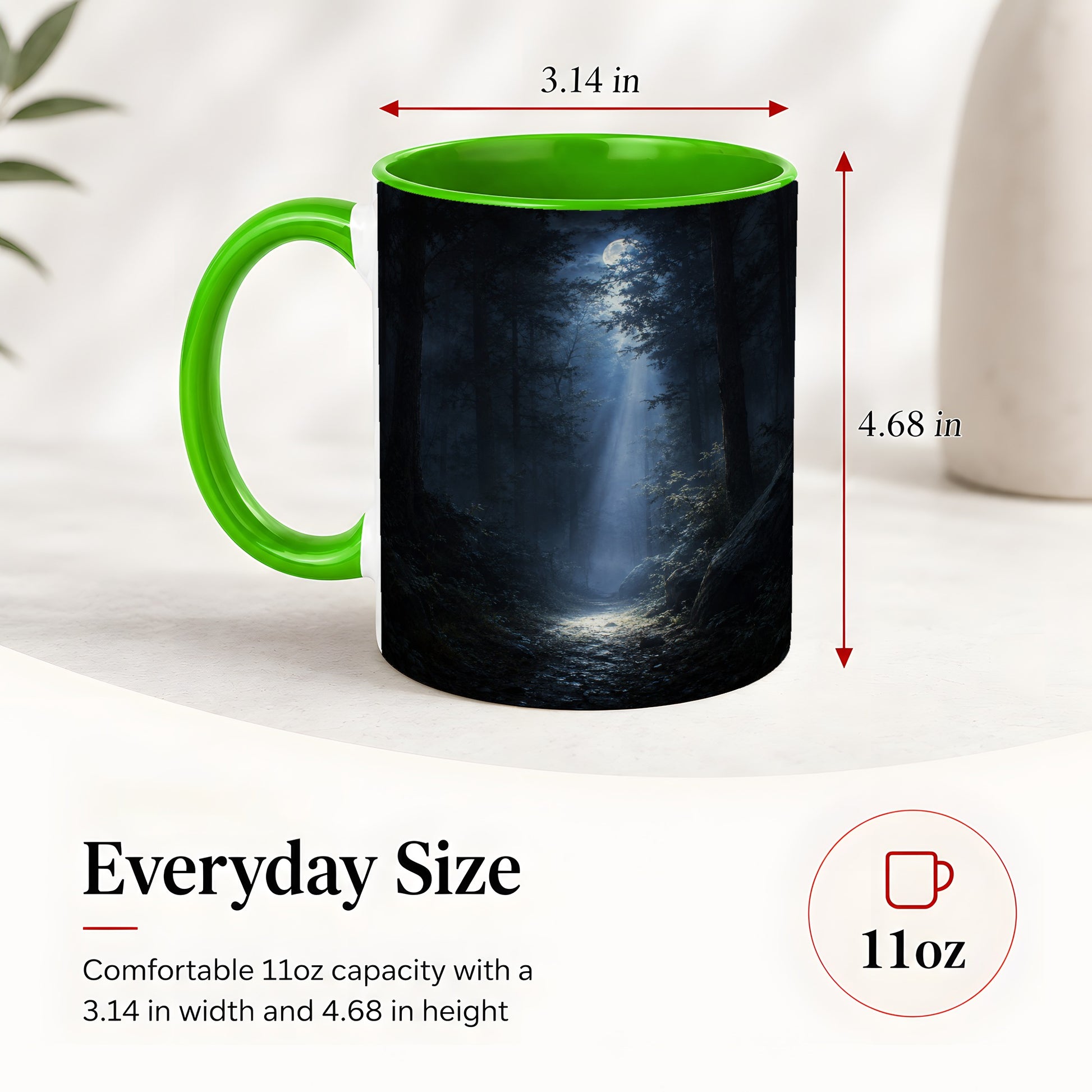 #pl[11oz|Green] Moonlit Forest Ceramic Mug, Woodland Night Path Art